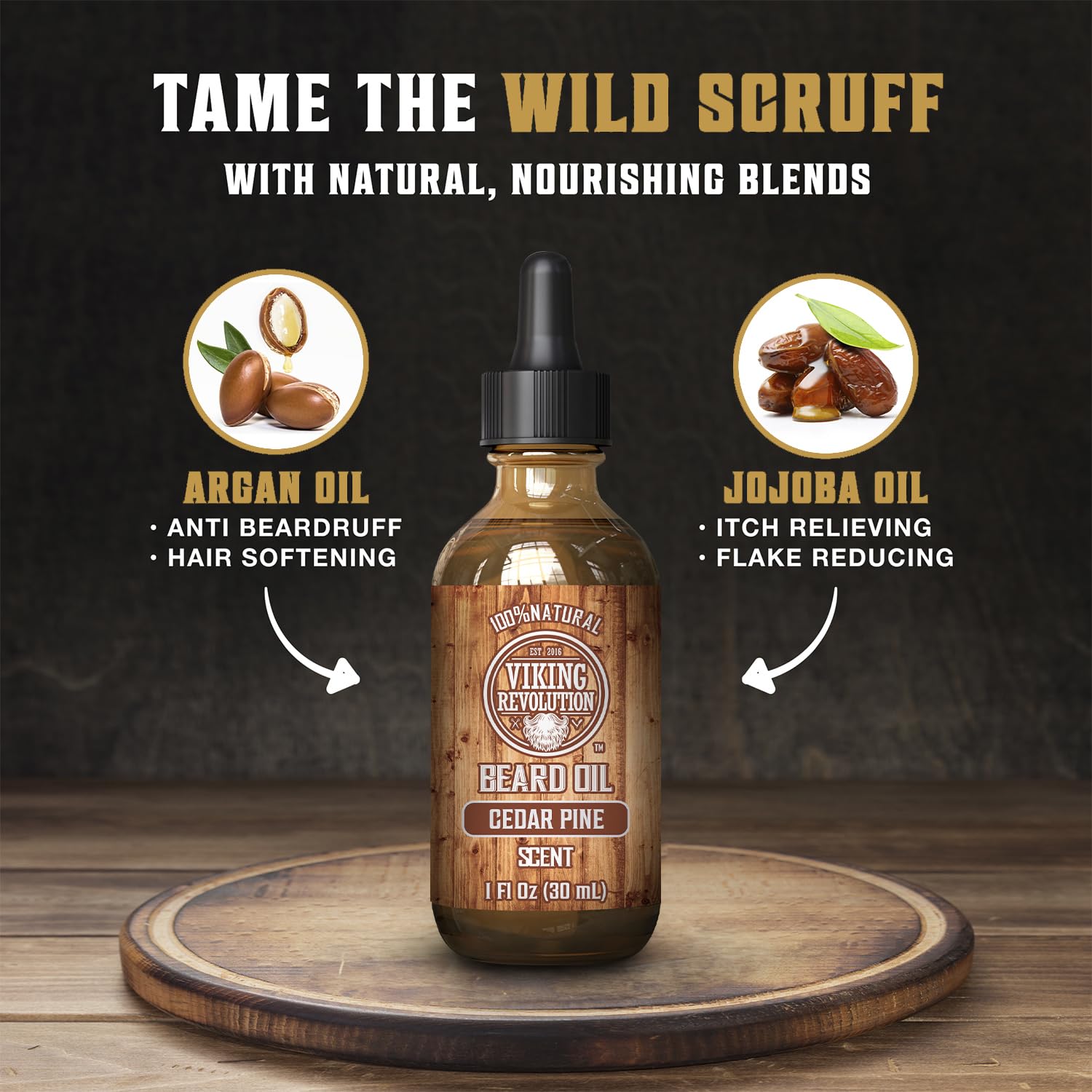 Viking Revolution Cedar and Pine Beard Oil for Men - Natural Argan and Jojoba Beard Softener, Conditioner for Strengthening and