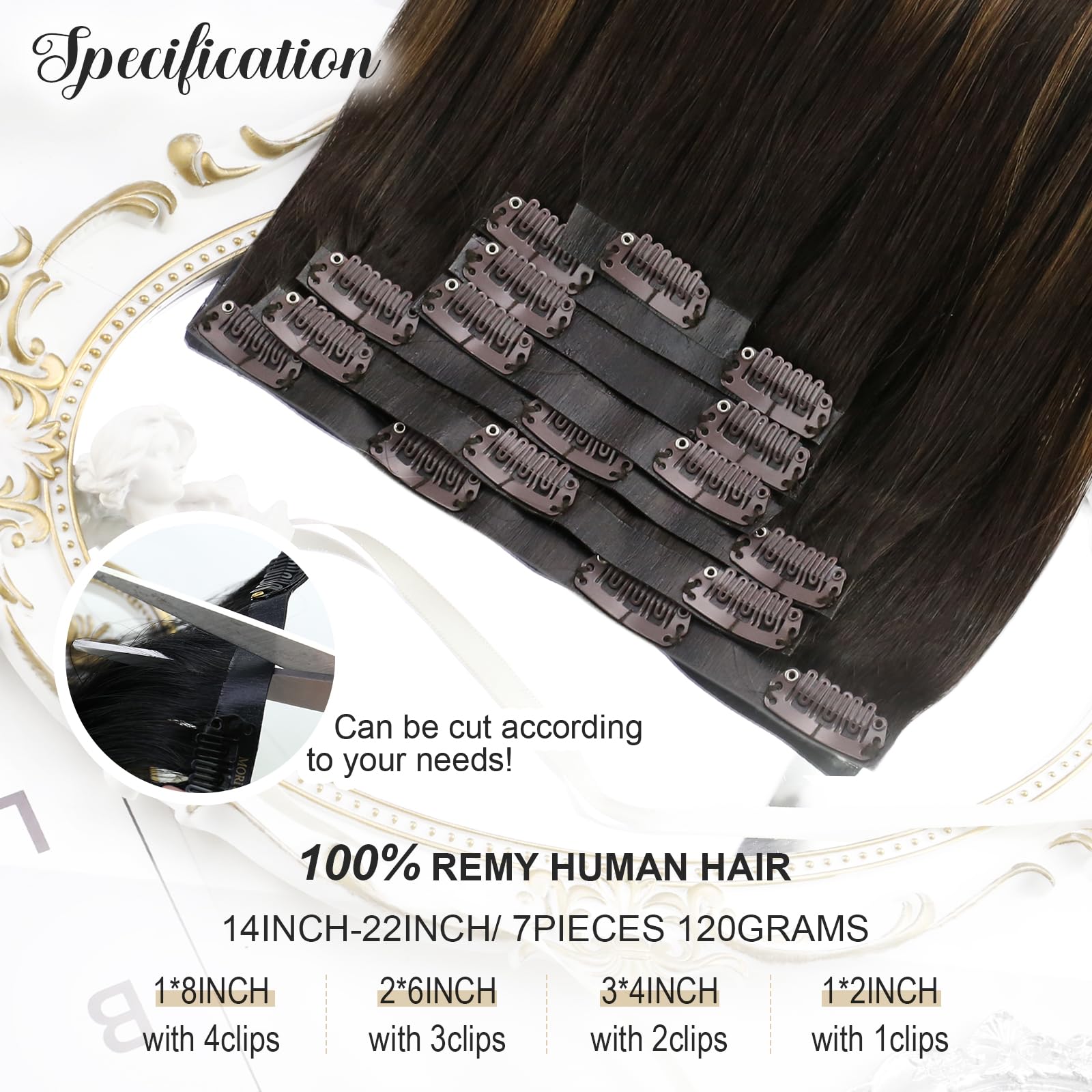 Moresoo Seamless Clip In Hair Extensions Remy Human Hair Dark Brown Highlighted With Light Brown Clip In Human Hair Extensions I