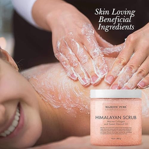 MAJESTIC PURE Himalayan Pink Salt Body Scrub with Collagen and Sweet Almond Oil | Exfoliating Body Scrub for Skin Care, Stretch