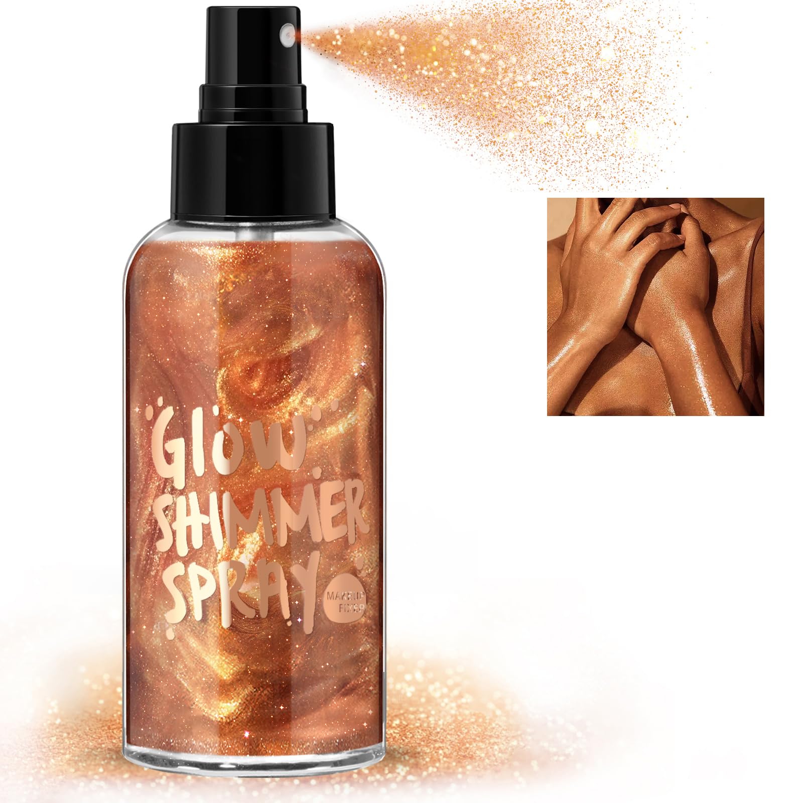 HOSAILY Body Glitter Spray, Bronze Body Shimmer Spray for Face Hair and Body, Moisturizing Luminizer Glow Illuminator Quick-Dryi