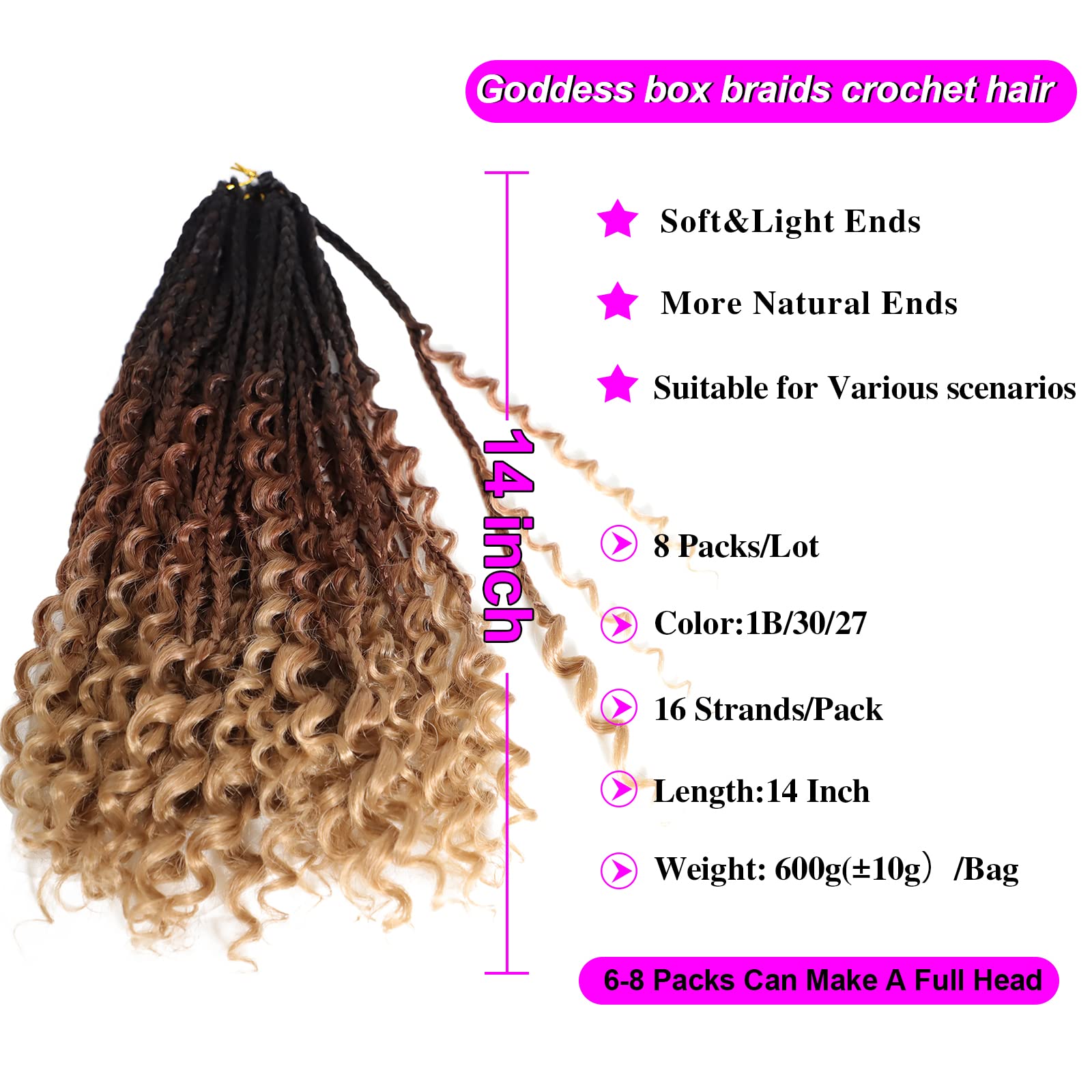 Goddess Box Braids Crochet Hair 14 Inch Boho Box Braids 8 Packs Goddess Box Braids Crochet Hair Bohomian Crochet Braids Hair Syn