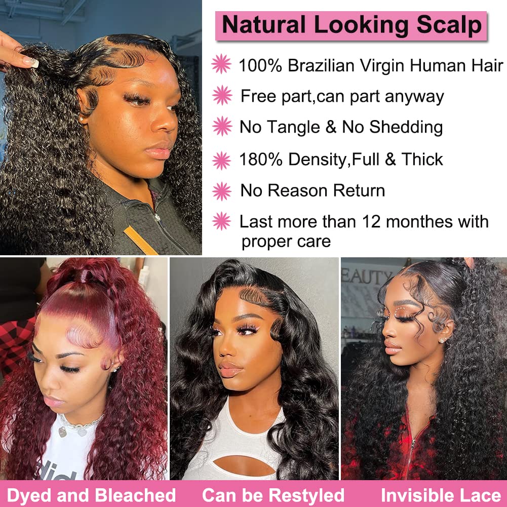 4Girl4Ever Deep Wave Lace Front Wigs Human Hair 180% Density Wet And Wavy Wigs Human Hair 13X4 Curly Lace Frontal Wigs Human Hai