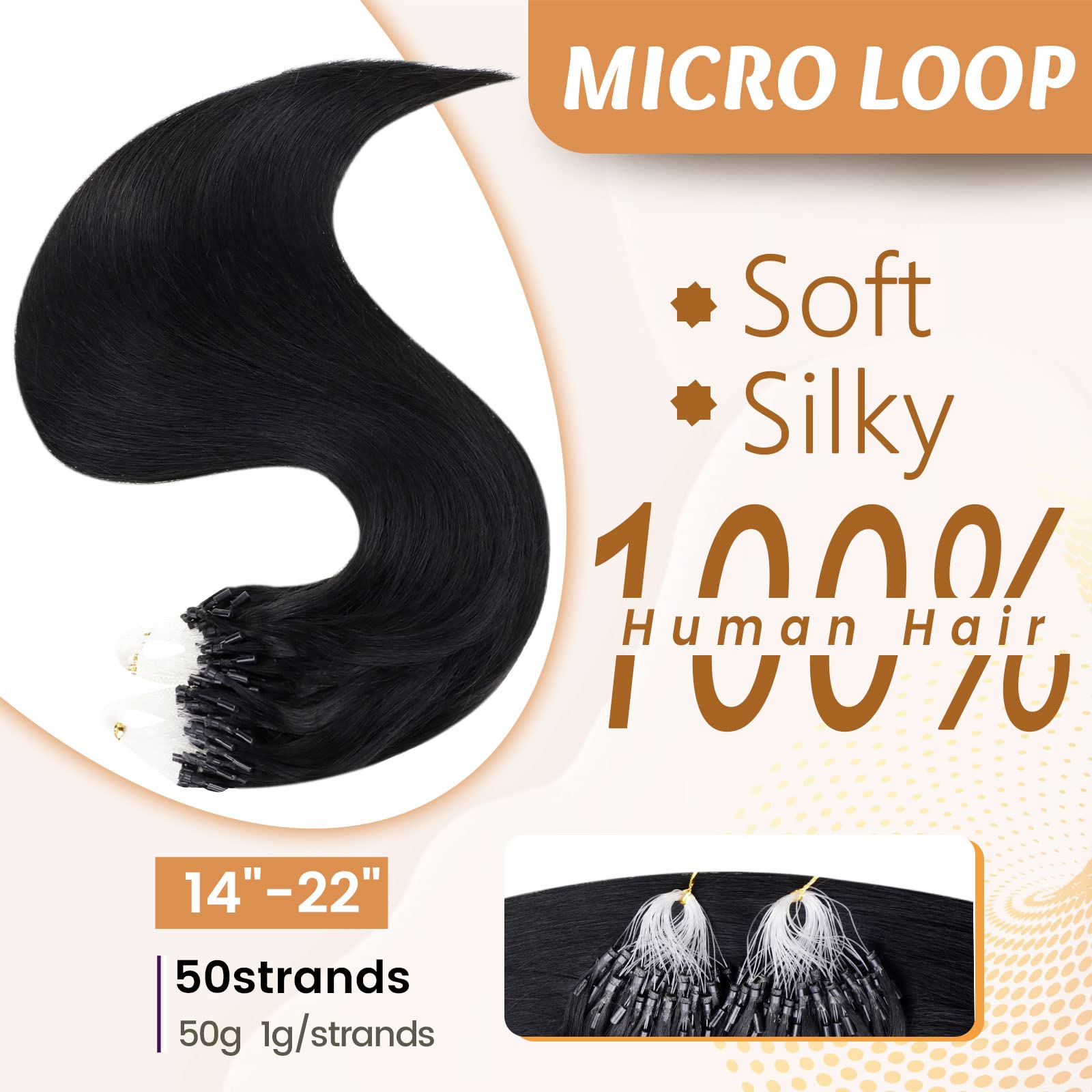 Runature Micro Link Hair Extensions Human Hair Jet Black Micro Bead Hair Extensions Human Hair Black Microbead Hair Extensions 1