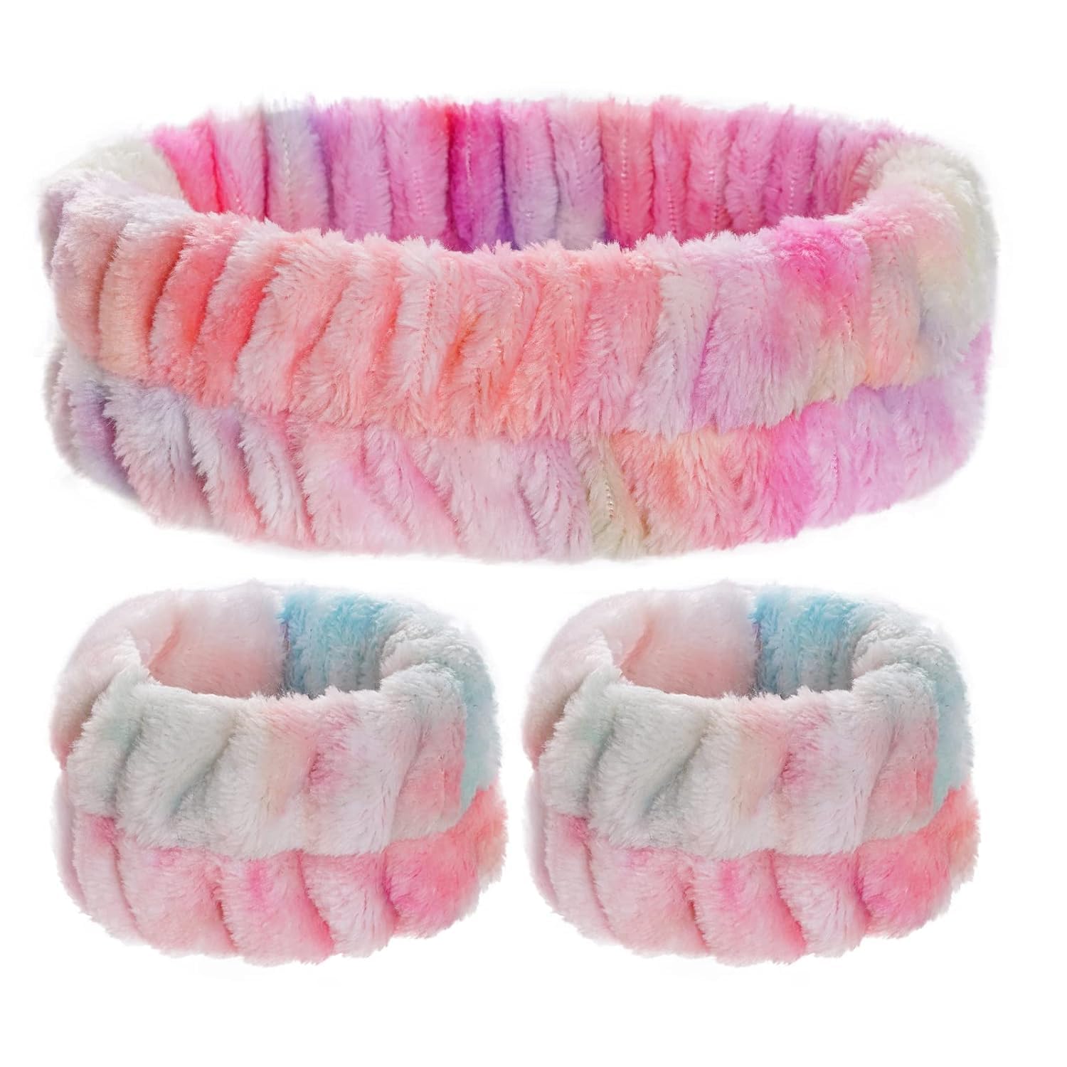 Dc 3Pcs Spa Facial Headband Women Makeup Headband Girls Washing Face Headband Soft Microfiber Spa Wrist Washband Ladies Spa Hair