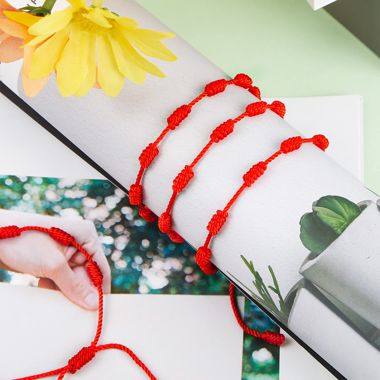 Epakh 50 Pieces Red String Bracelets 7 Knot Braided Bracelet Adjustable Cord Kabbalah Protection Bracelet Handmade Friendship Am