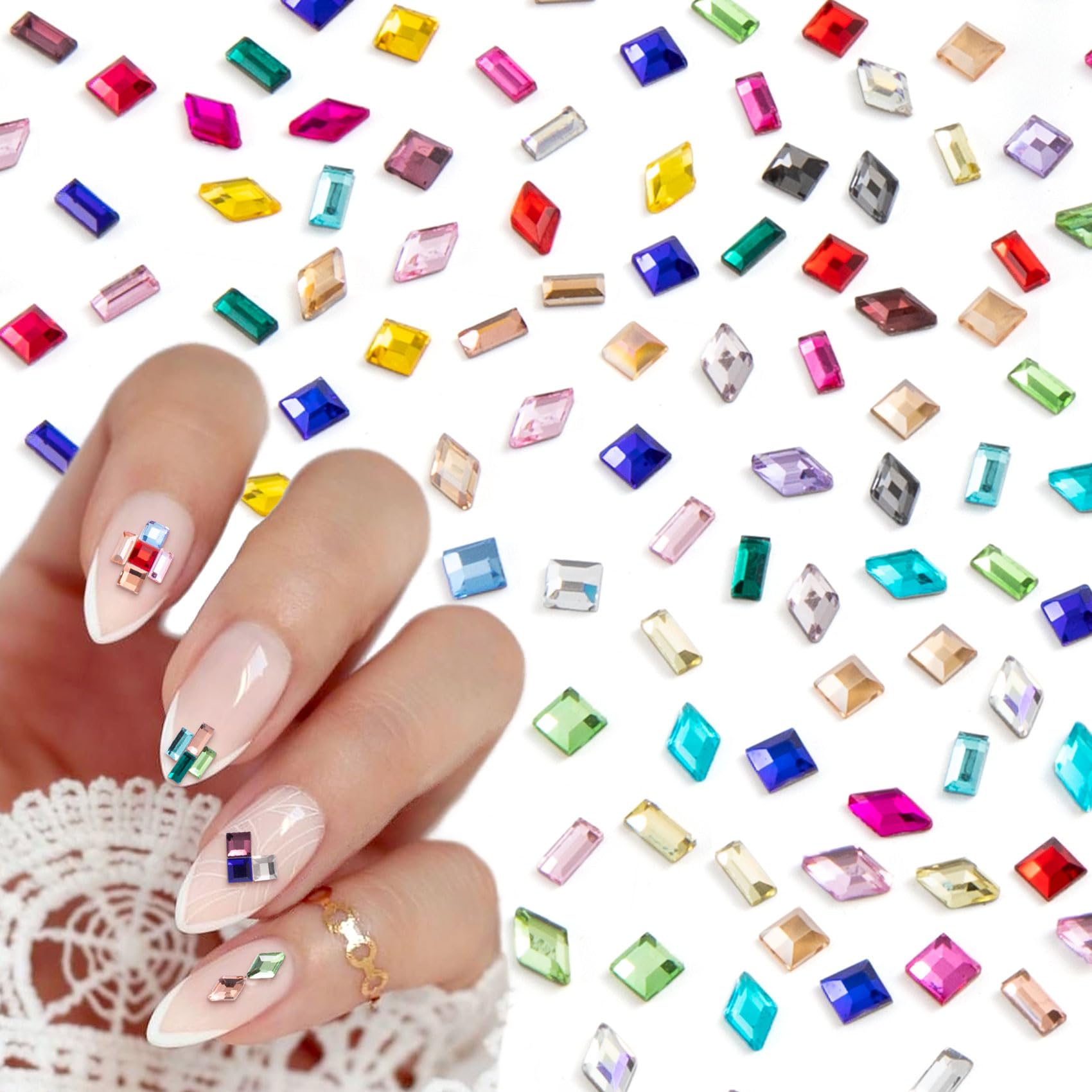 HINZIC 150pcs Rhinestones Nail Art Charm, Flatback Gems Colorful Crystal Glass Jewels Face Clothes Shoes Decor Bead, Mini Diamon