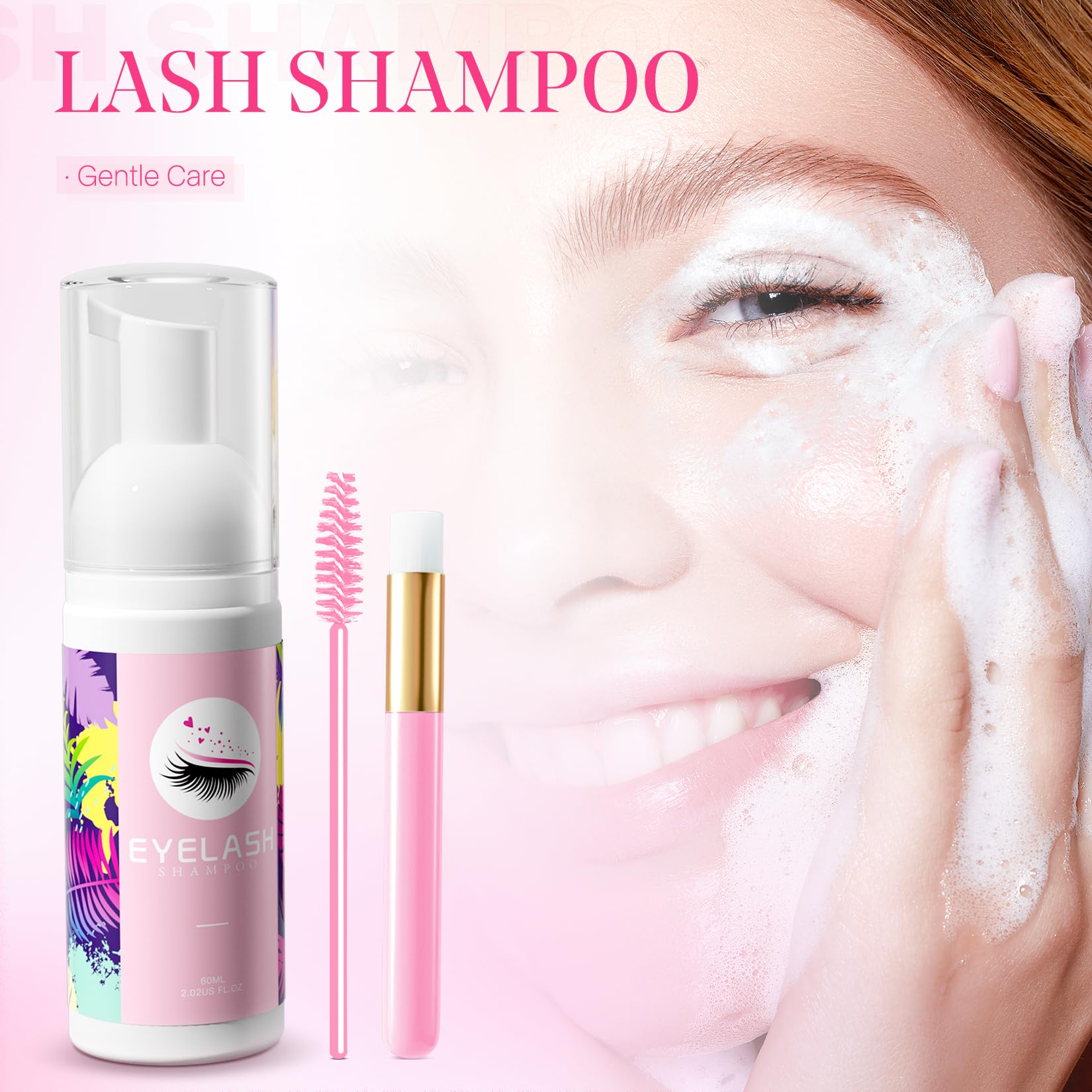 Setgnur Lash Shampoo For Lash Extensions 60Ml Eyelash Extension Cleanser Lash Shampoo Cleaning Kit With Shampoo Brush & Mascara