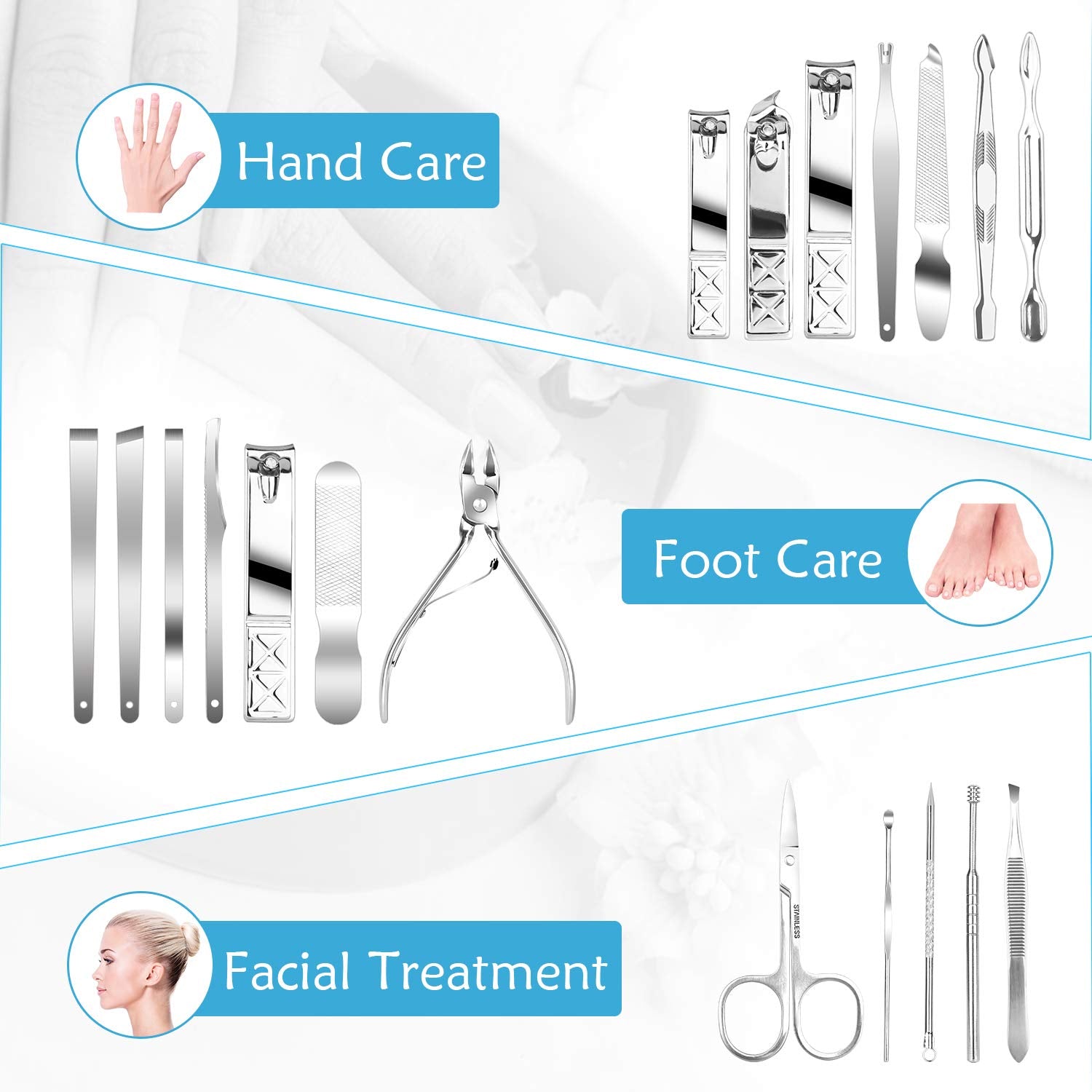 Teamkio 18PCS Blackhead Remover Comedone Extractor Tweezers Manicure Nail Clippers Kit, for Nial Cutter Acne Pimple Blemish Remo