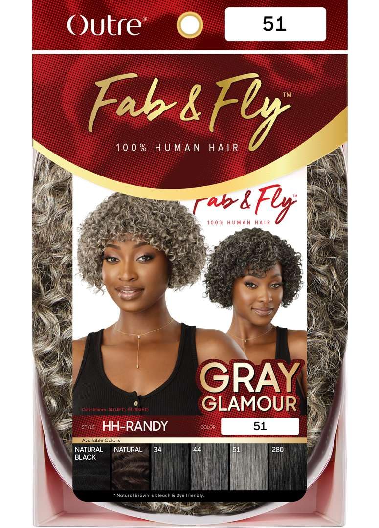 Outre Fab & Fly Full Cap Wig Gray Glamour - Human Hair - Randy (NATURAL BLACK)