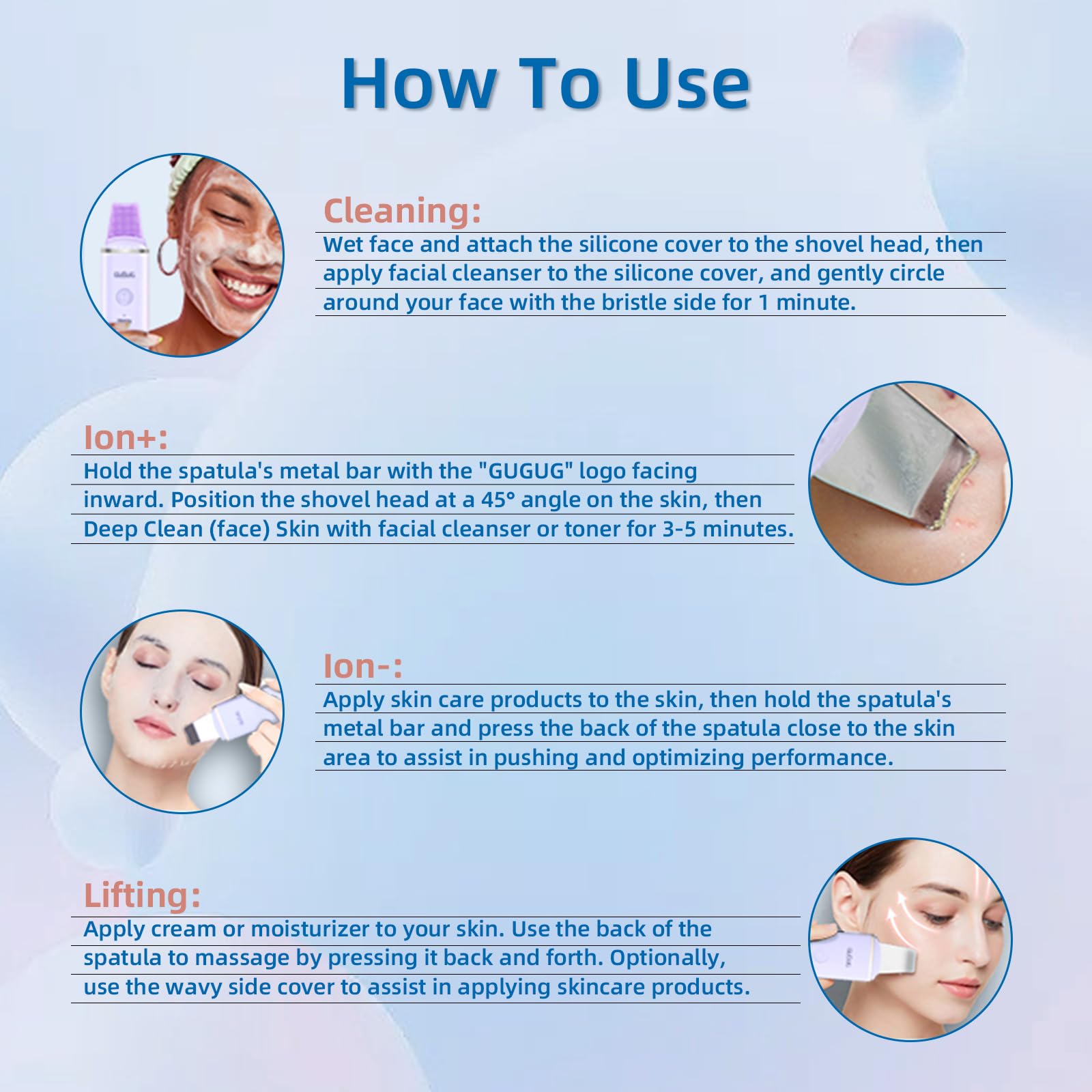 Gugug Skin Scrubber Face Spatula, Skin Spatula Pore Cleaner Blackhead Remover Tools For Facial Deep Cleansing-4 Modes, Purple