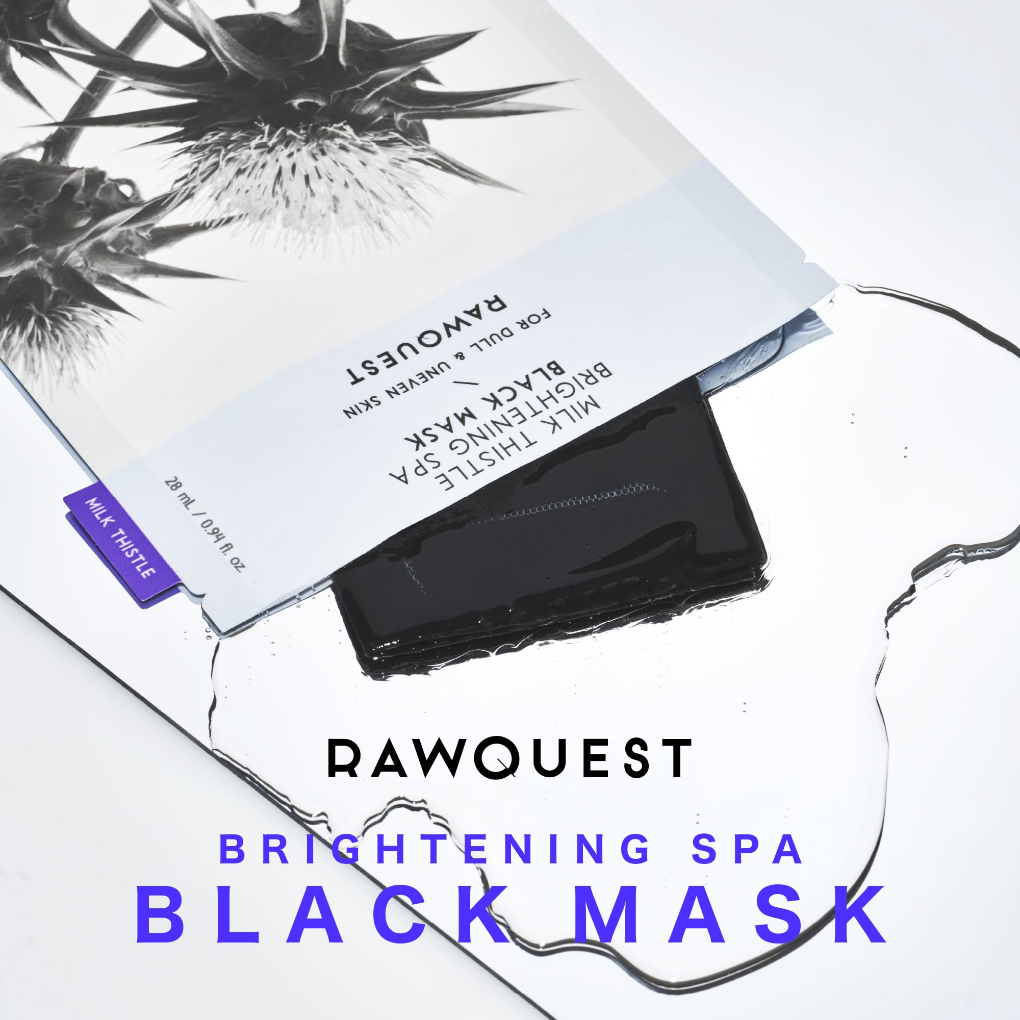 Rawquest- Milk Thistle Brightening Spa Black Mask (5Ea) I Korean Sheet Masks For Face, Hydrating, Moisturizing, Soothing, Firmin
