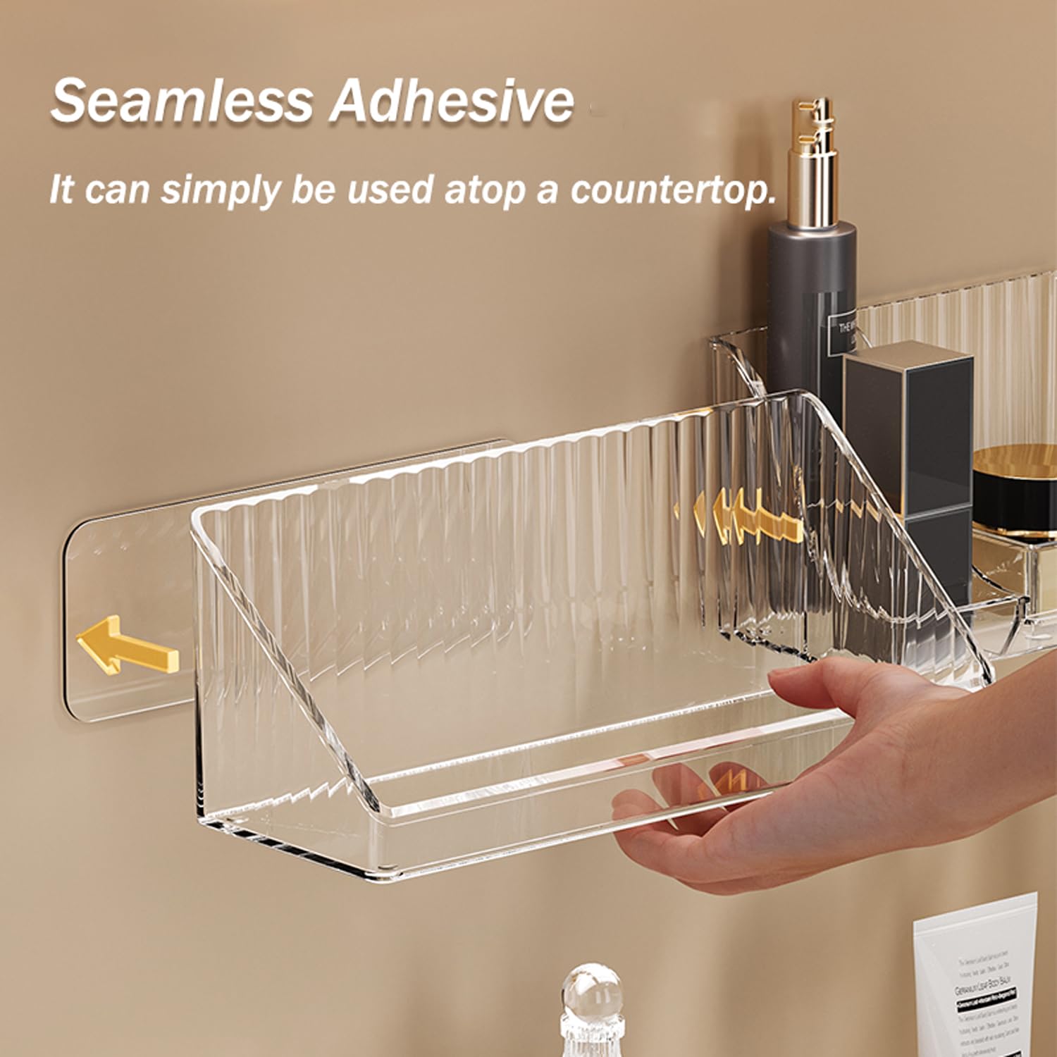 MORNITE 3 Pcs Medicine Cabinet Tray Organizer, Small Adhesive Bathroom Vanity Floating Shelves Storage for Toilet, Mirror, Wall,