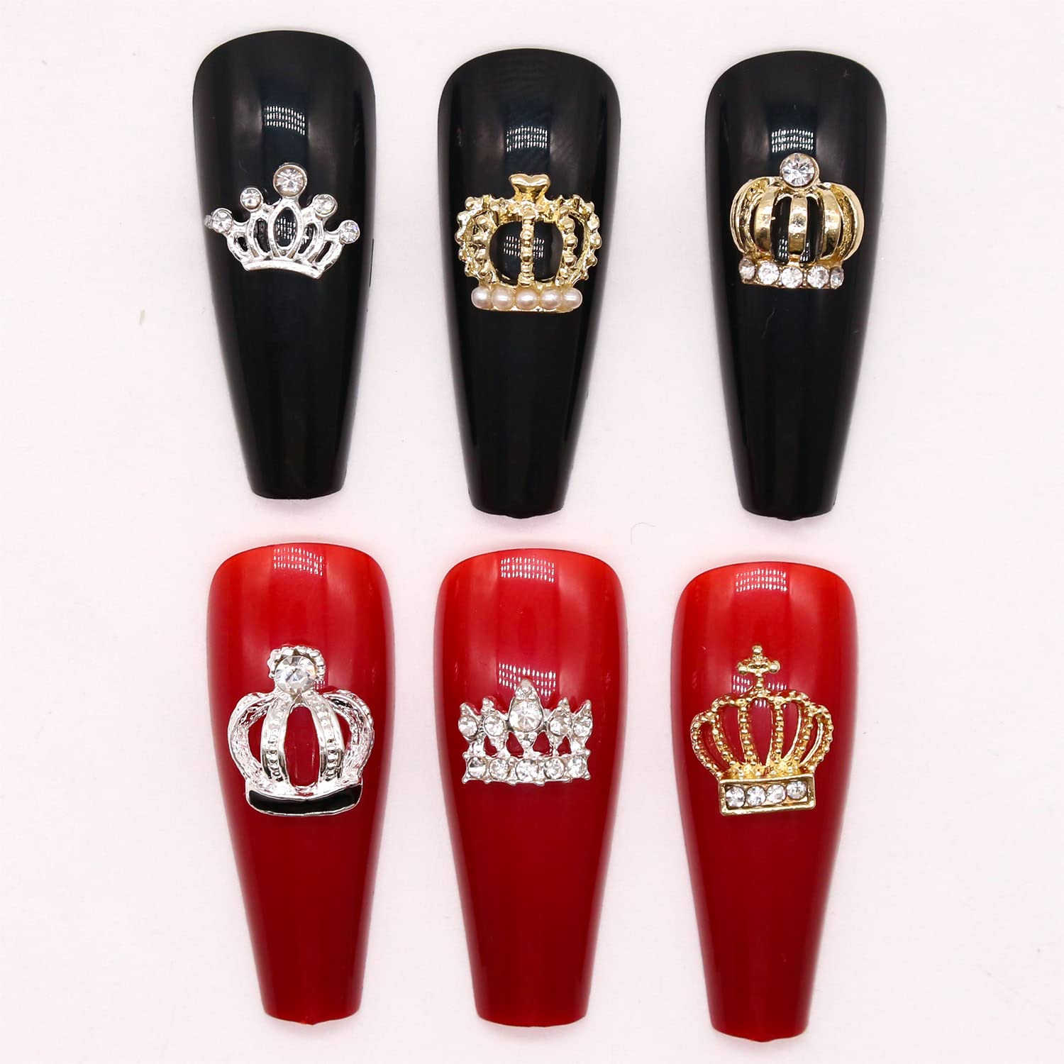 Wokoto 30Pcs Gold And Silver 3D Crowns For Nails 3D Alloy Crown Nail Charms For Nail Art 3D Studs Crown Diamonds Nail Jewels Set