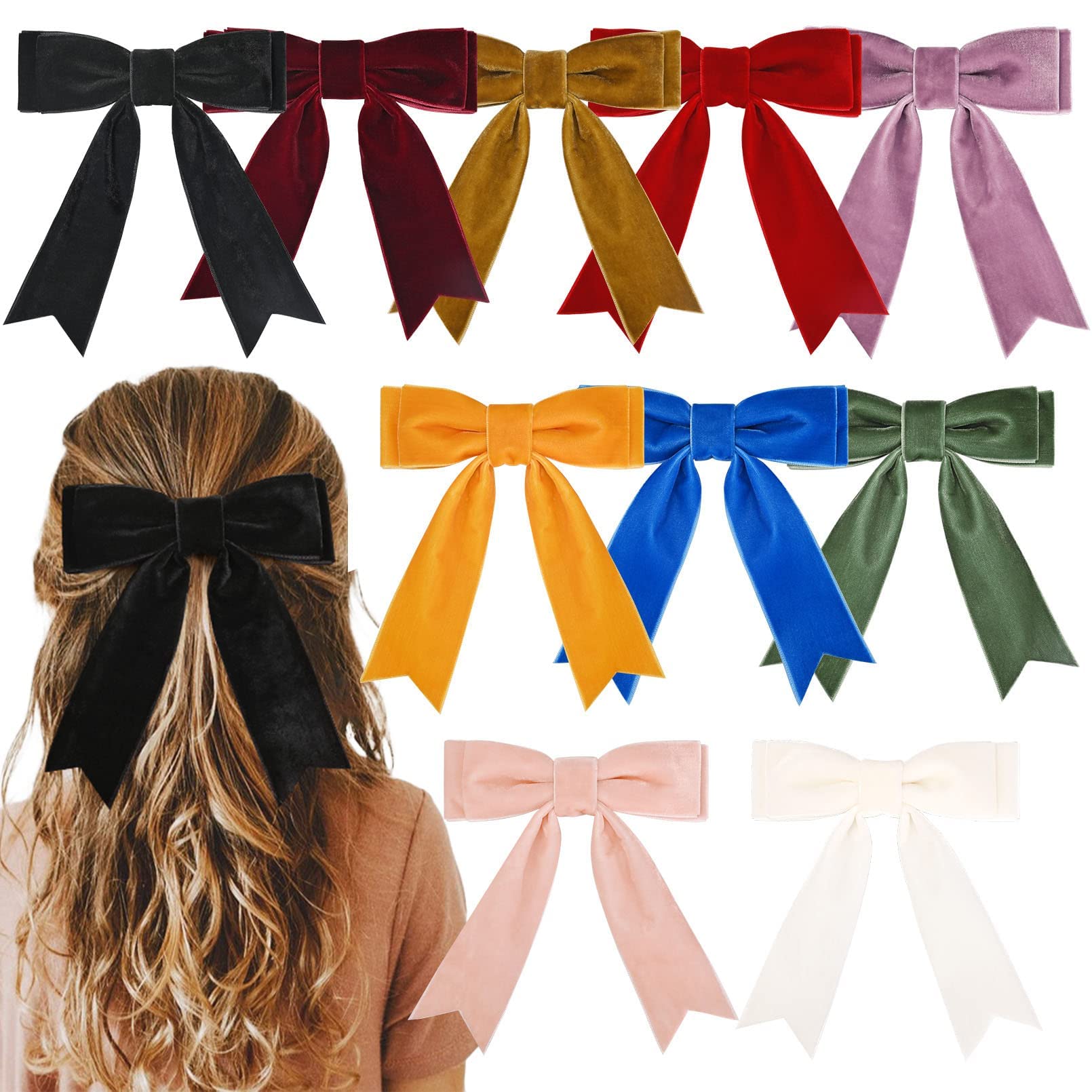 10Pcs 5'' Velvet Hair Bows Girls Hair Clips Ponytail Holder Accessories For Women Girls Toddlers