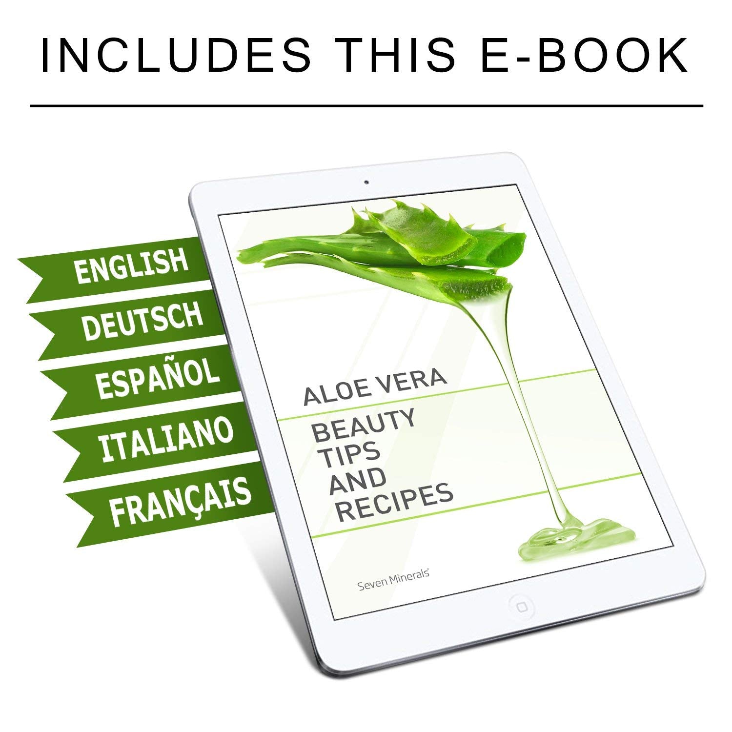 Seven Minerals Aloe Vera Gel - 99% Organic, Big 12 Oz - No Xanthan, So It Absorbs Rapidly With No Sticky Residue - Made From Rea