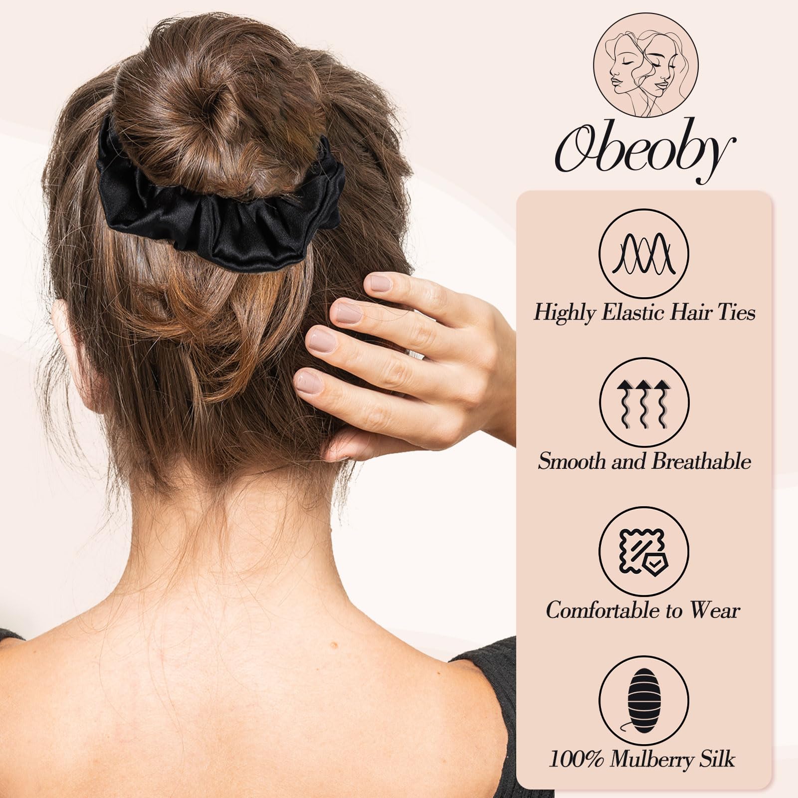 4 Pack Mulberry Silk Scrunchies, Brown Silk Hair Ties 19 Momme Silk Scrunchies For Hair Sleep No Damag Satin Scrunchies Stocking