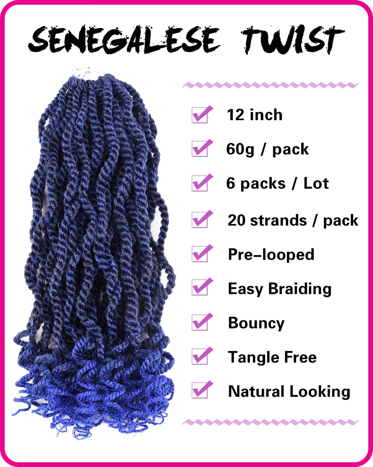 Crochet Hair Senegalese Twist 12 Inch 6 Packs Ombre Braids Crochet Hair Pre-Twisted Kids Crochet Hair Pre-Lopped Small Crochet H