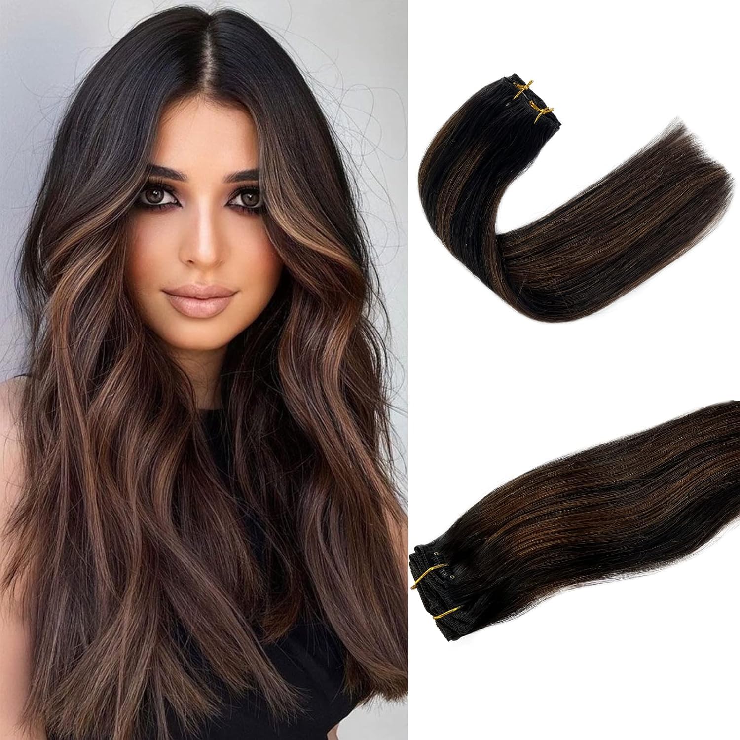 Clip In Hair Extensions Real Human Hair, 12 Inch 70G Brown Clip In Hair Extensions Human Hair Straight Human Hair Clip Ins Doubl