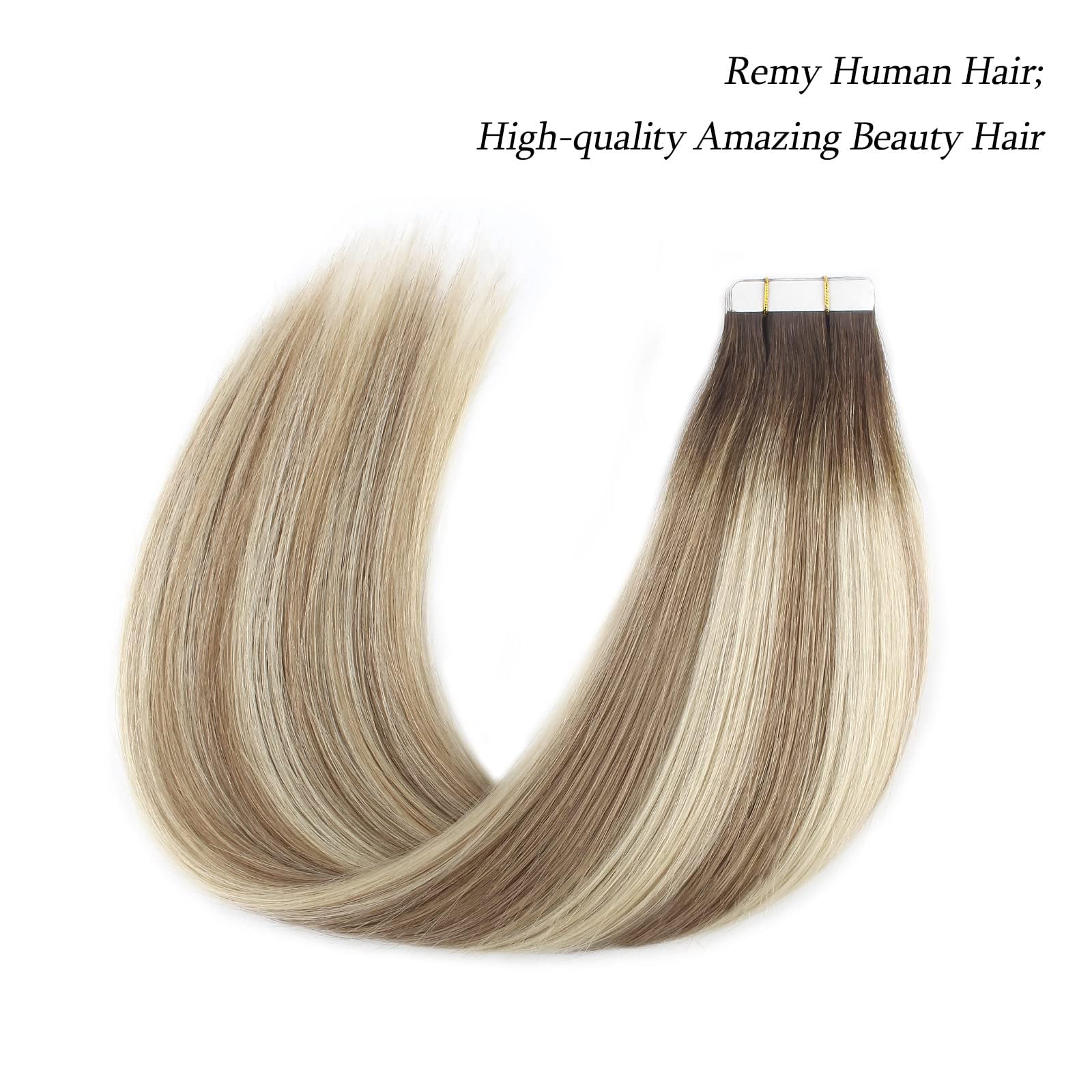 Abh Amazingbeauty Hair Remy Tape In Hair Extensions Ash Brown-Beach Blonde With Dark Brown Root R3-8-613 Semi-Permanent Pre-Tape