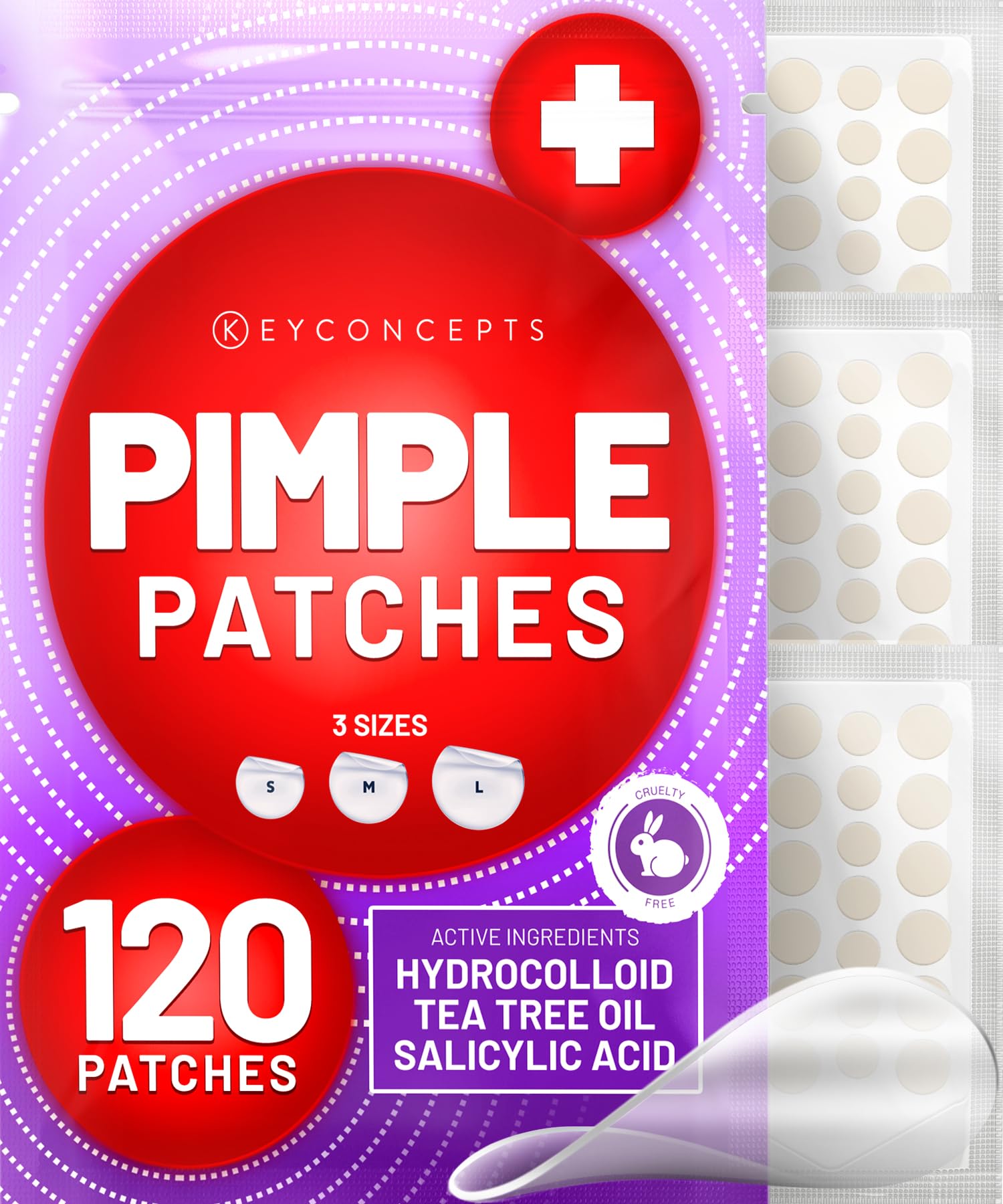 KEYCONCEPTS Pimple Patches (120 Pack), Salicylic Acid Acne Patches with Tea Tree Oil - Zit Patch and Pimple Stickers for Face -