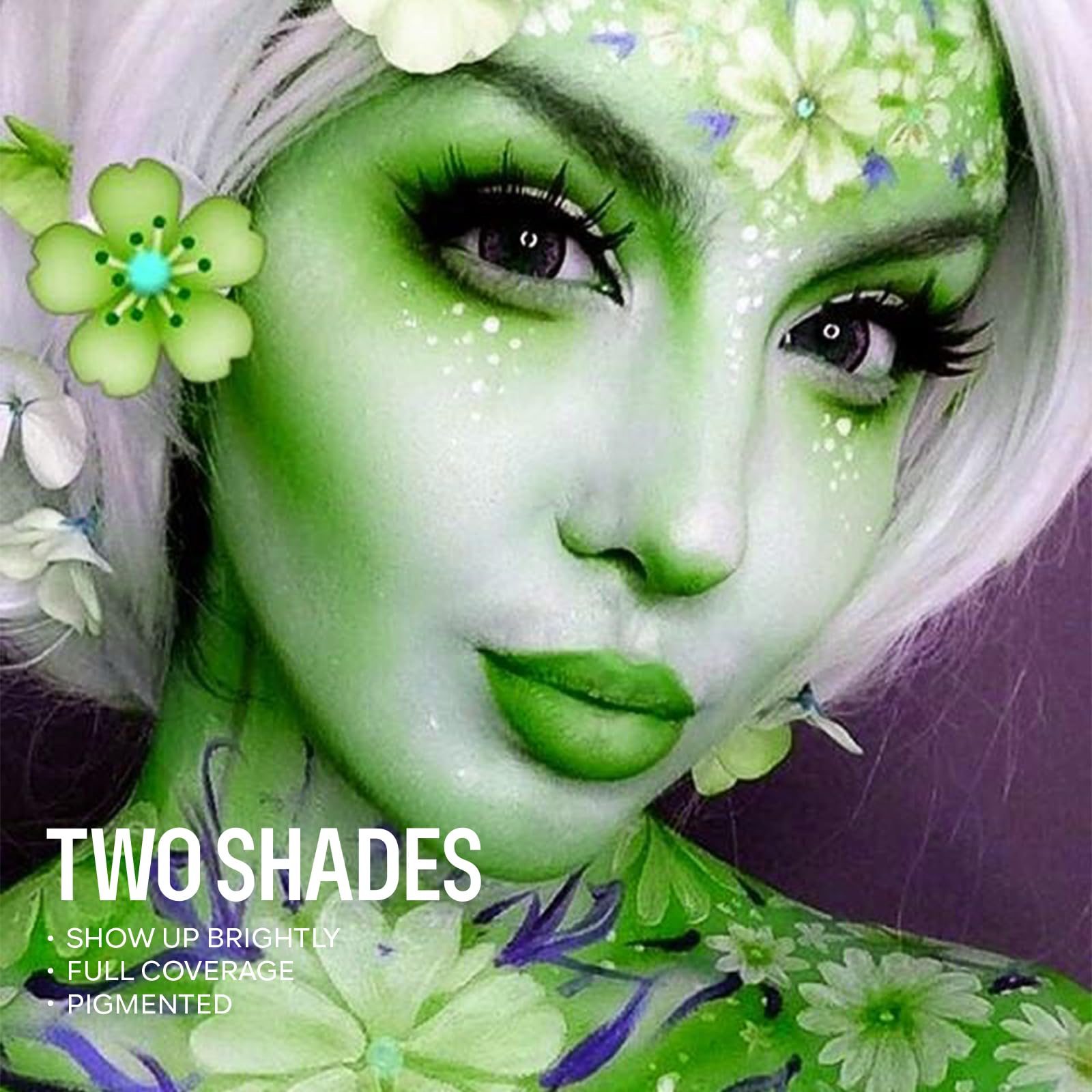 Freeorr Green Face Body Paint Makeup Foundation 30G, Water Activated Dark Green/Light Green Cream To Powder Face Body Paint For