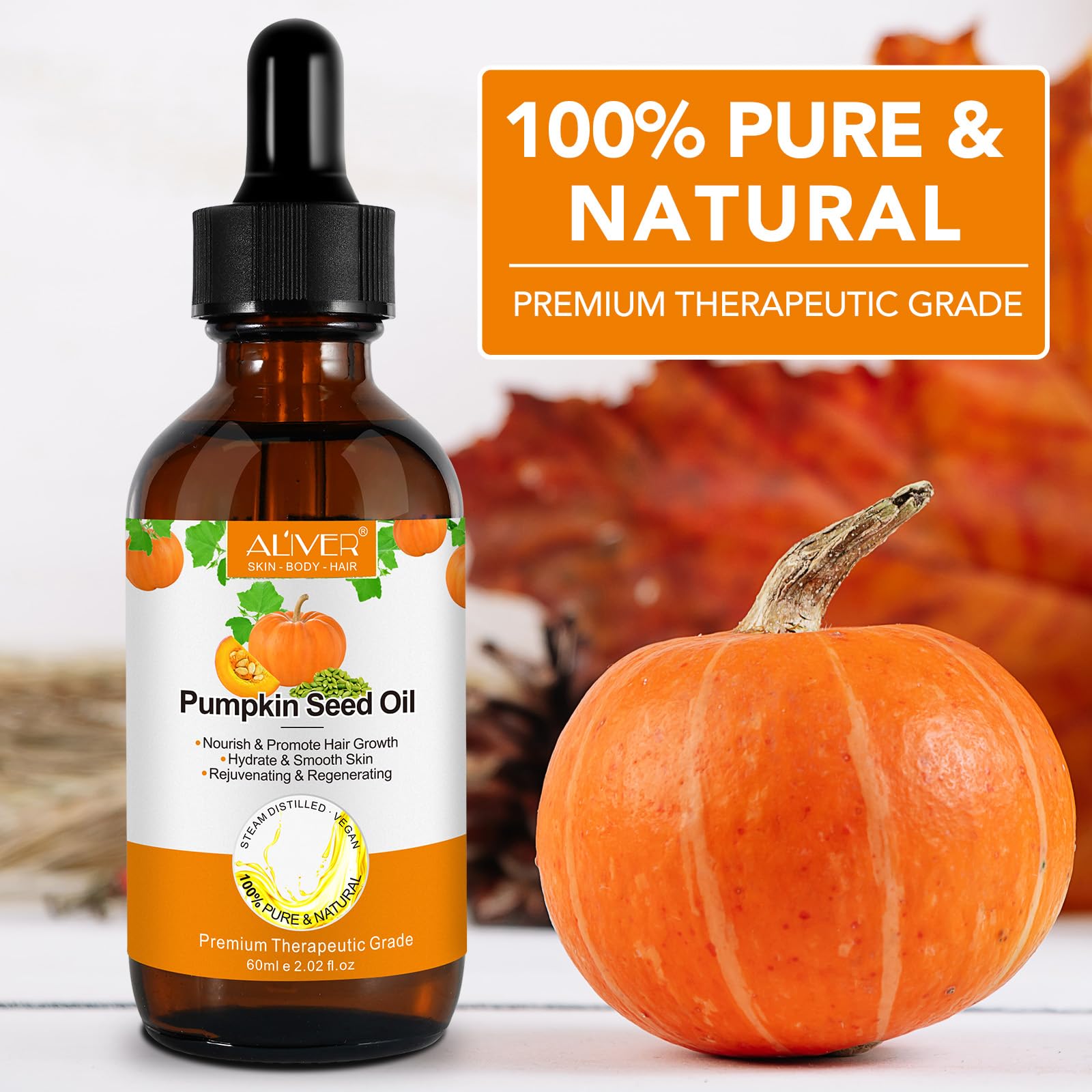 Pumpkin Seed Oil 2Fl Oz, Pure Cold Pressed Pumpkin Seed Oil For Dry Damaged Hair Growth, Moisturizing Scalp, Nourishment For All
