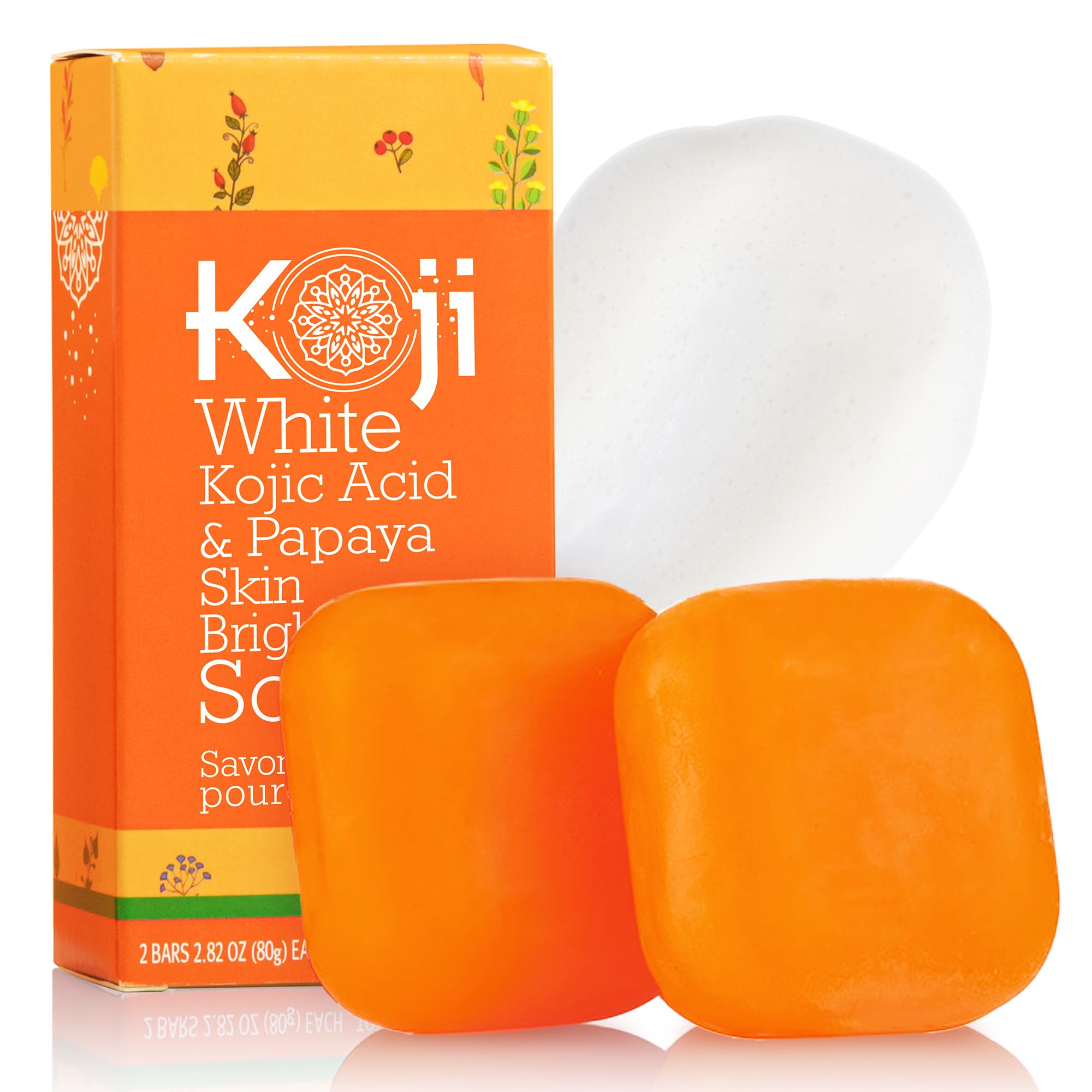 Koji White Kojic Acid & Papaya Skin Brightening Soap, Exfoliating Facial Bar, Radiant Skin, Rejuvenates, Moisturizer, Even Tone 