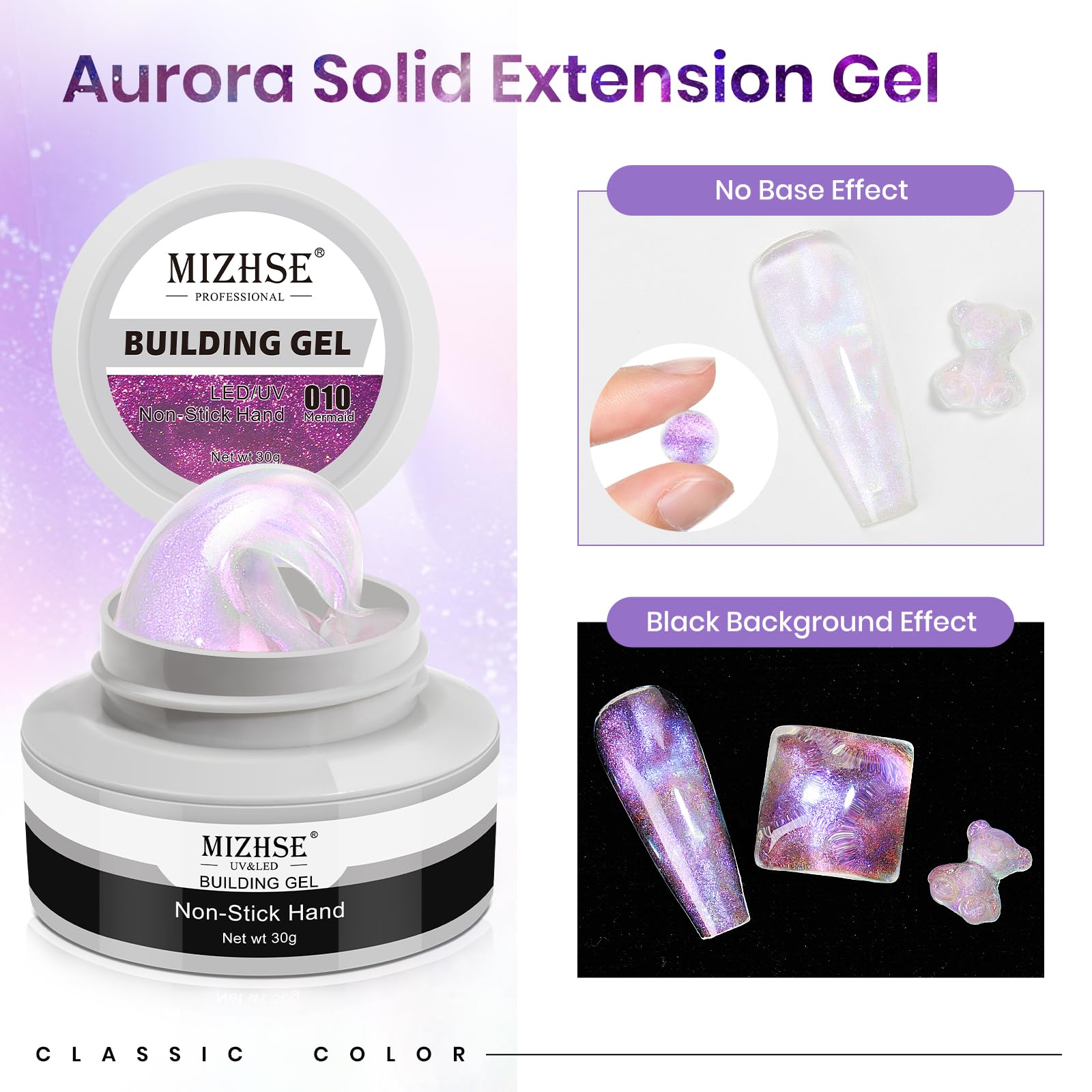 Mizhse Solid Builder Gel For Nails - 30G/1Oz Purple Mermaid Hard Gel For Nails 3D Nail Gel With Nail Forms 3D Sculpting Pen Soak