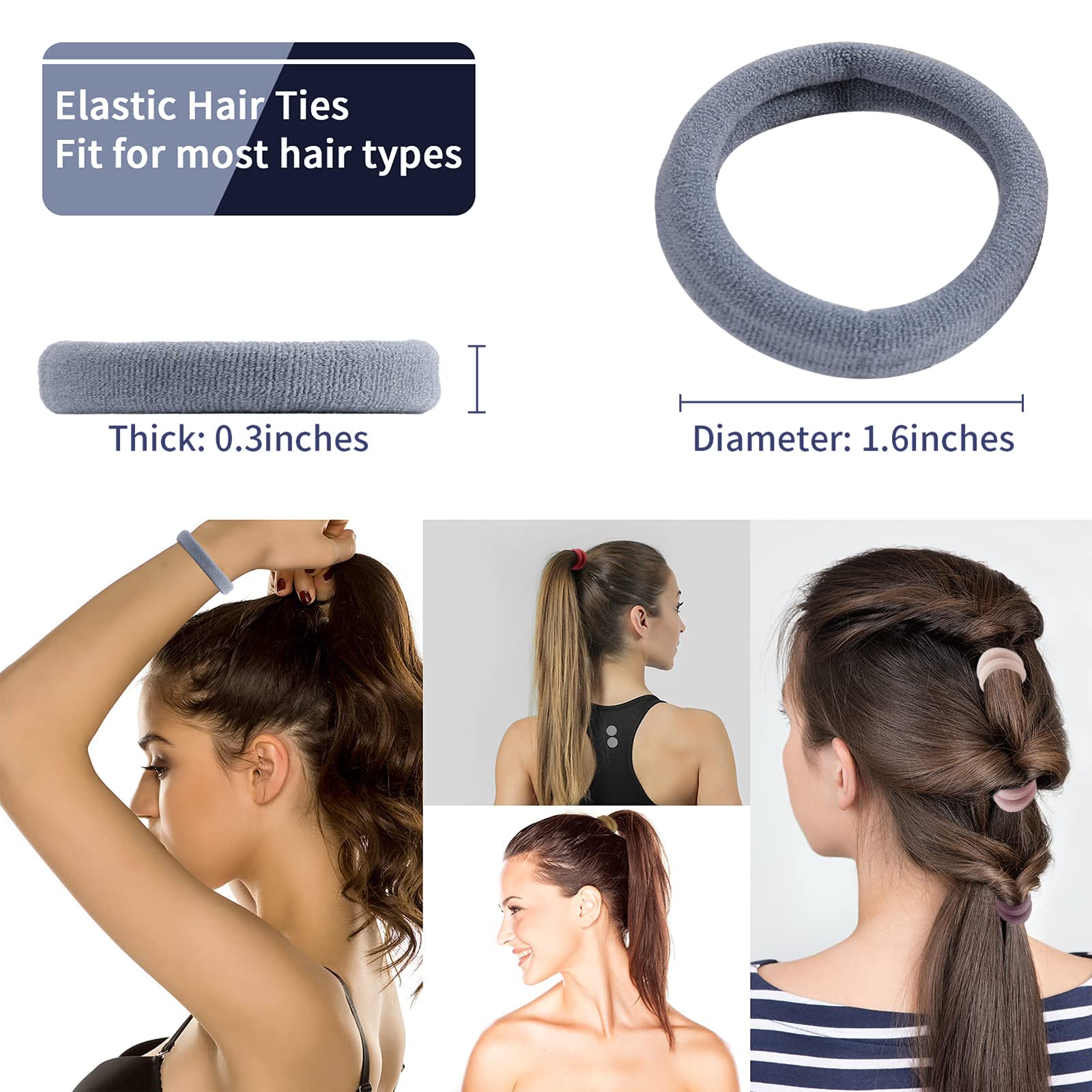 100Pcs Elastic Cotton Hair Bands, Seamless No-Damage Ponytail Holders For Thick Or Thin Hair, Soft Hair Accessories For Women An