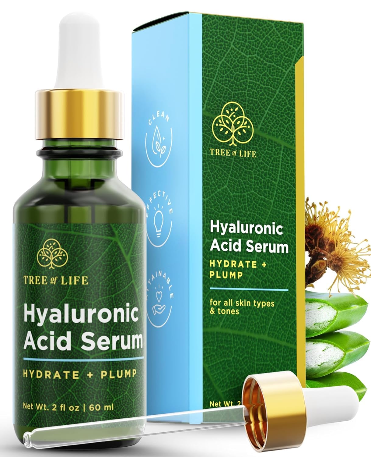 Tree Of Life Hyaluronic Acid Hydrating Facial Serum With Brightening Vitamin C, Smoothing & Tightening For Face, Clean Dermatolo