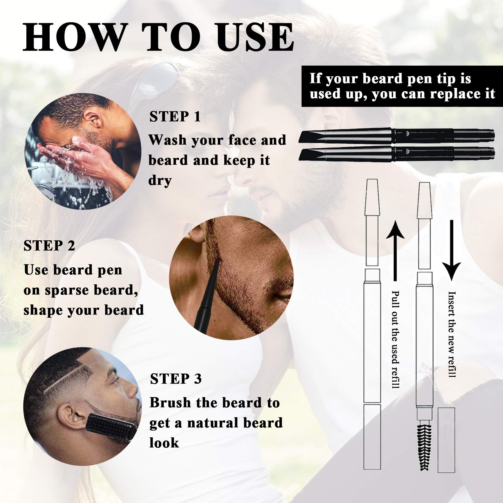 Beard Pencil Filler For Men - Water Resistance, Sweat Proof, Long Lasting & Natural Finish Barber Pencil, Mustache Repair Shape,
