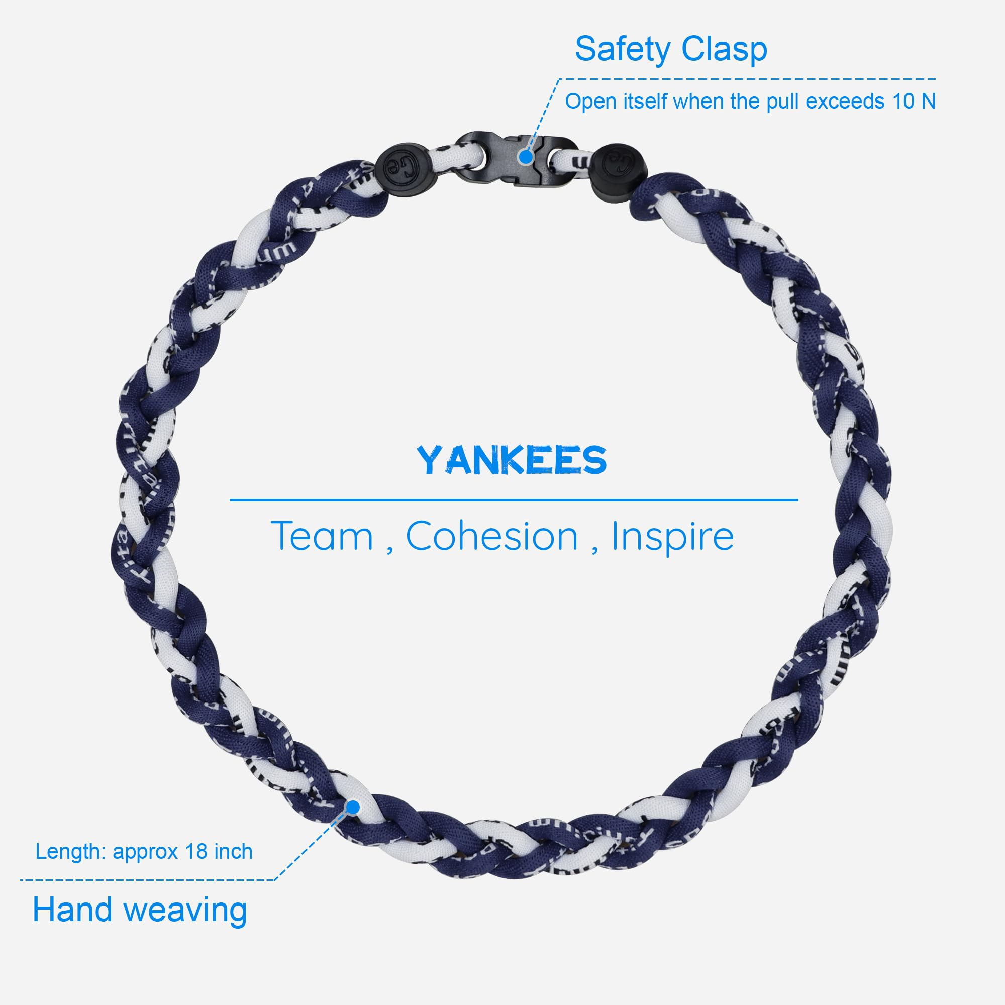 SUPBOMM Baseball Rope Necklaces, League Team Colors Braided Necklace, Baseball Team Gifts, Yankees