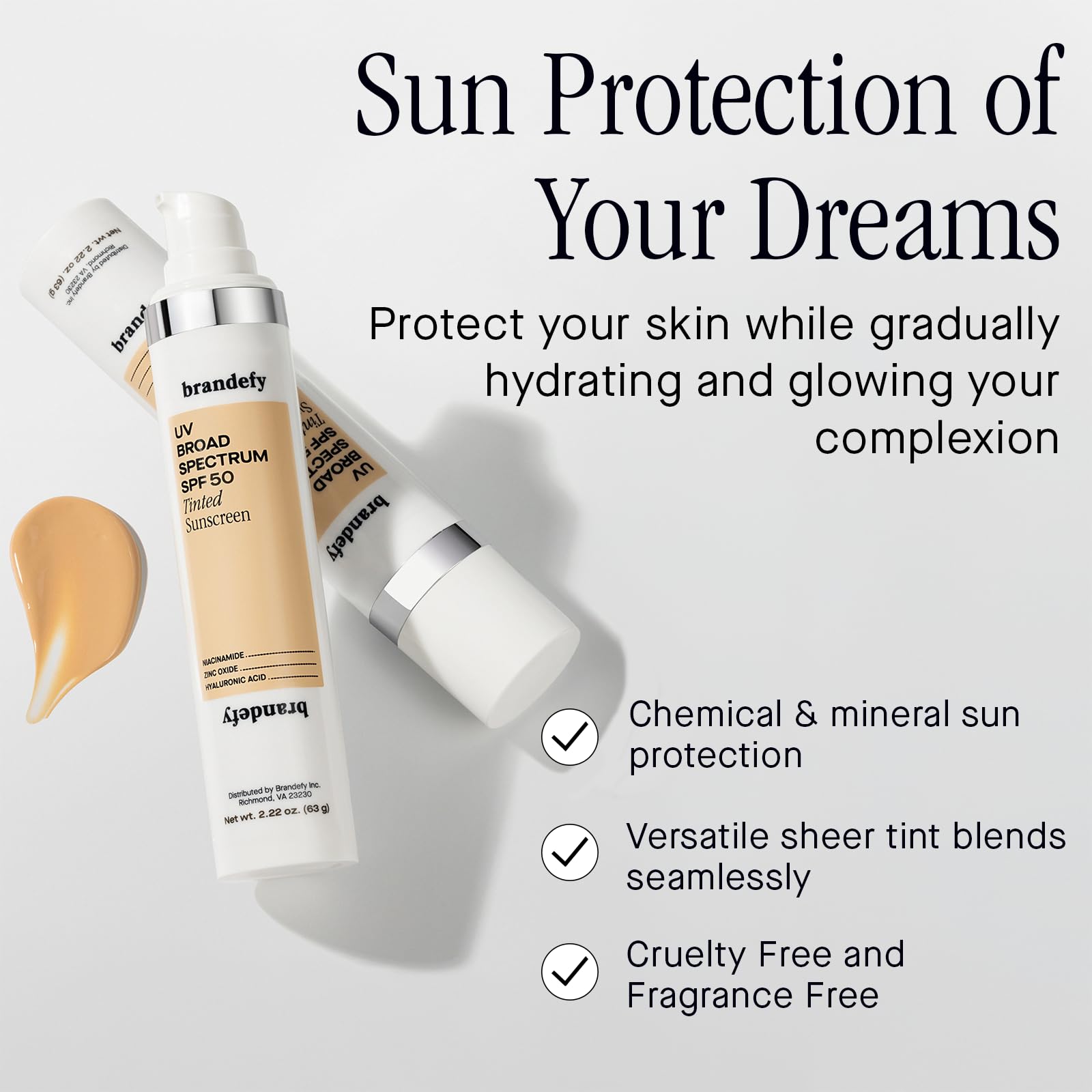 Brandefy UV Tinted SPF 50 Face Sunscreen - Hydrating Sheer-Tinted Face Moisturizer, Broad Spectrum with Clear Zinc Oxide, Niacin