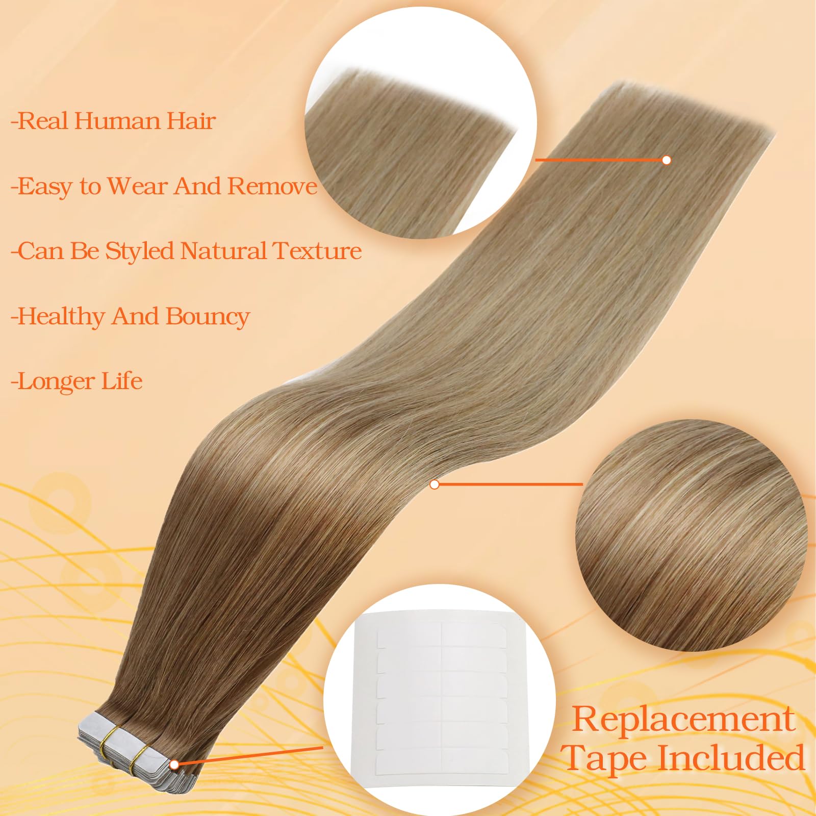 Full Shine Tape In Hair Extensions Human Hair 14 Inch Real Hair Extensions Tape In Balayage Color 10 Light Brown Fading To 14 Go