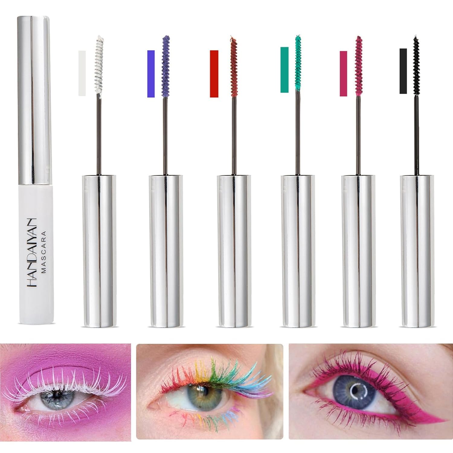 Bonnie Choice 6 Colors Colored Mascara Set For Eyelashes, Red Pink Purple Green White Black Colorful Waterproof Mascara Charming