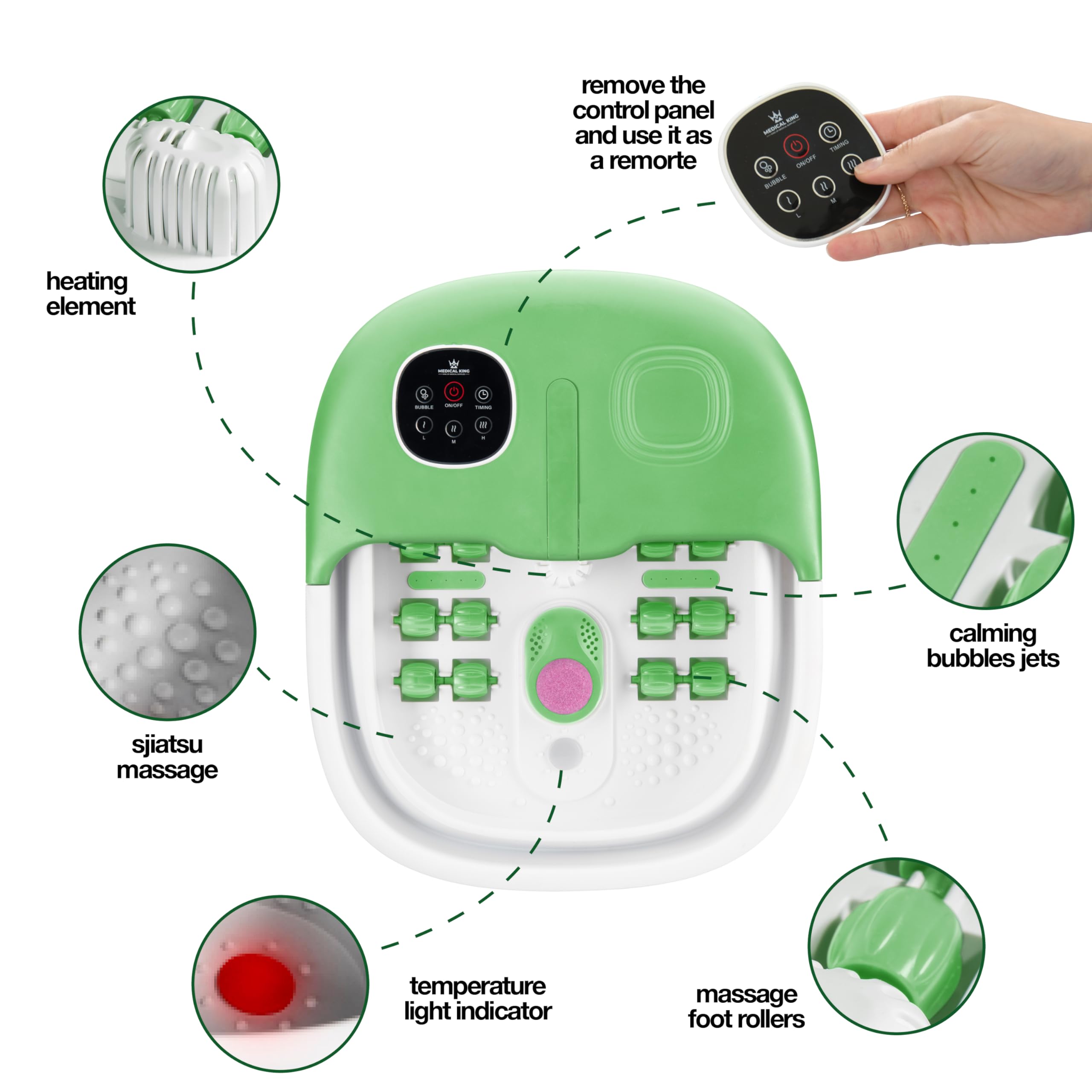 Medical King Foot Spa With Heat And Massage And Jets Includes A Remote Control Massage Pumice Stone Collapsible Foot Spa Massage