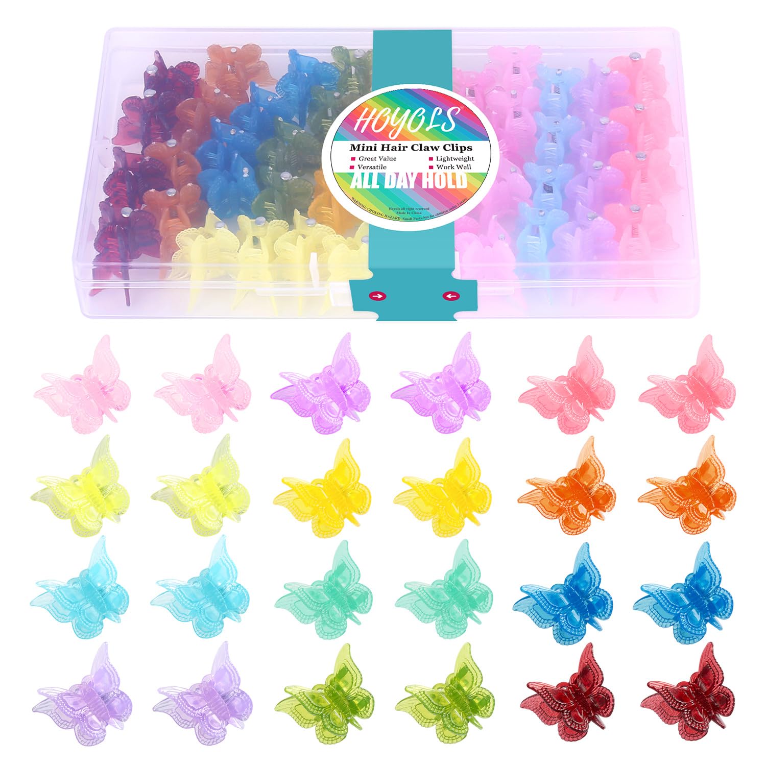 Hoyols Mini Butterfly Hair Clips, Colorful Hair Accessories for Girl Women, Small Tiny Mini Claw Hair Clips Braids Pastel Rainbo