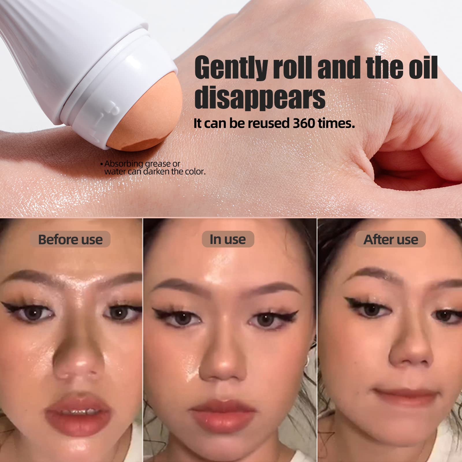 Jpnk Oil Absorbing Volcanic Roller, Portable Reusable Oil-Resistant Face Roller, Oil Control Natural Stone Facial Tool, Suitable