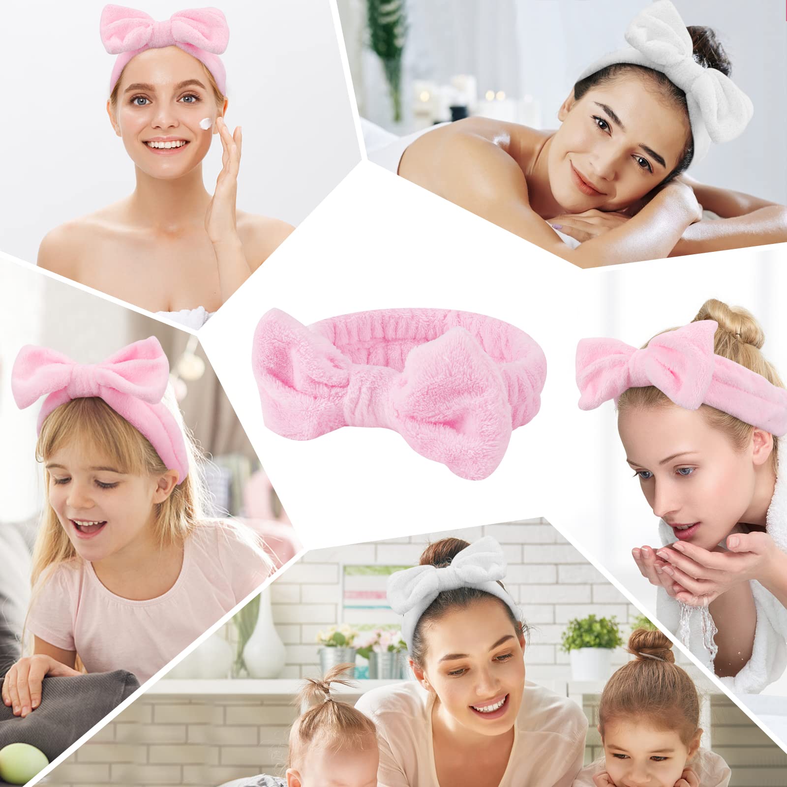 Casoty Spa Headband, 6 Pcs - Soft Coral Fleece Hair Band For Face Washing, Skin Care, Makeup, Shower, Yoga, With Bow Knot, One S