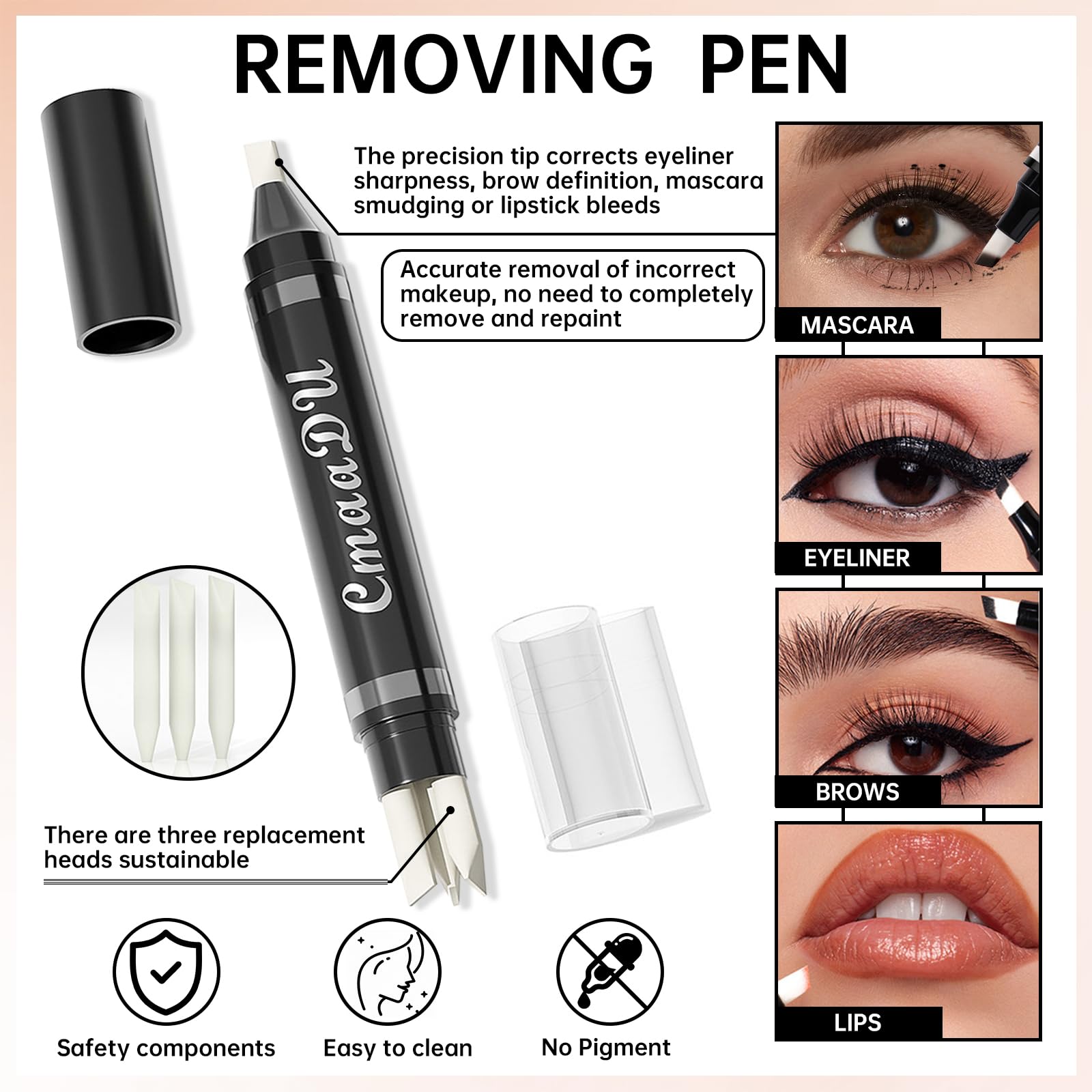 HOSAILY Black Eyeliner Stamp Quick Fix Makeup Cleanser Eraser Pen Set, Big Small Winged Eyeliner Stamp Cat Eye Stencil Tool, Mak