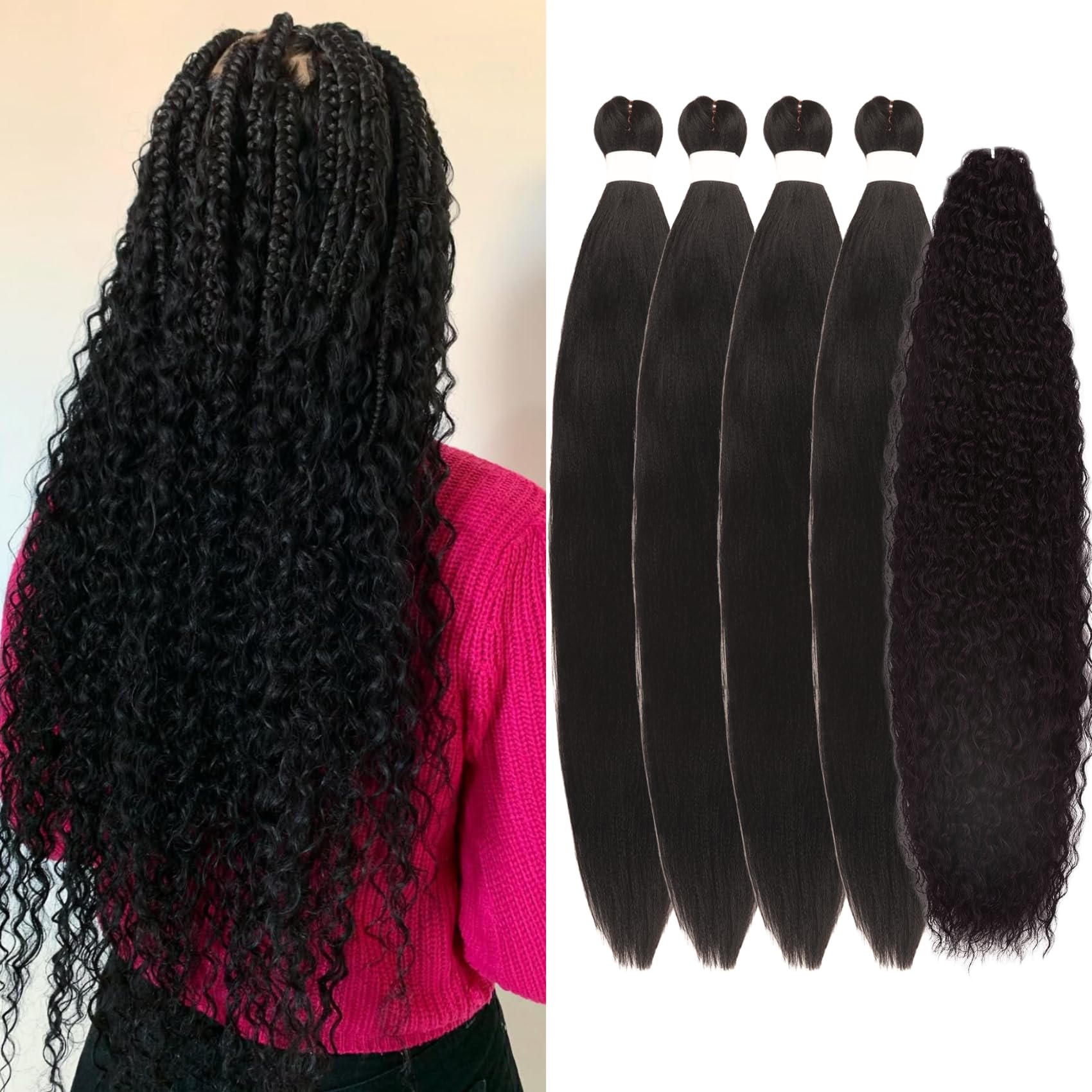 Black Braiding Hair Pre stretched Boho Hair for Mermaid Braiding Hair Extensions Micro Curl Boho Braids Curly Crochet Bohemian B