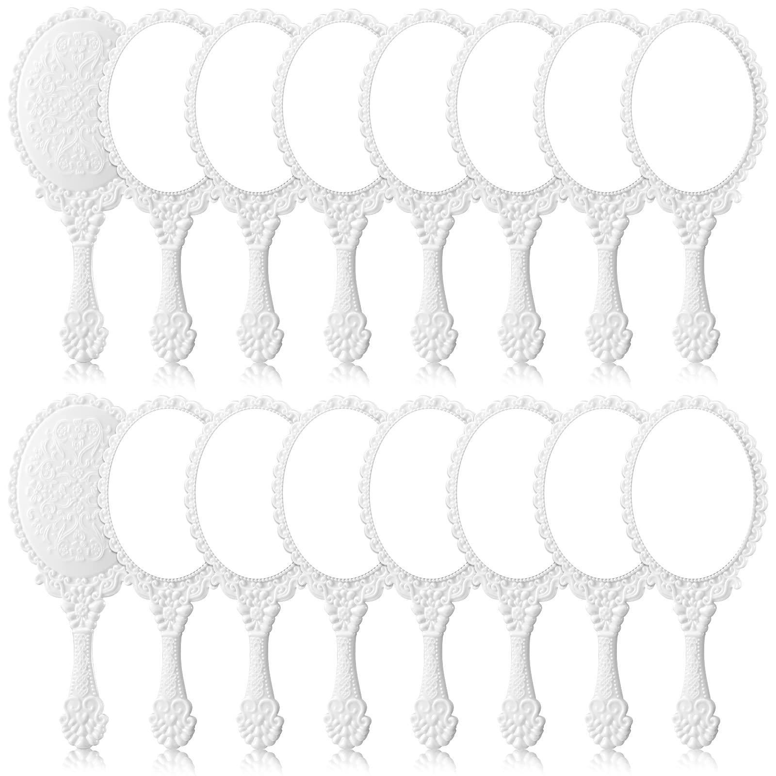 Yalikop 16 Pcs Vintage Handheld Mirror Small Cute Embossed Princess Mirror for Women Princess Party Favors Travel Makeup(White)