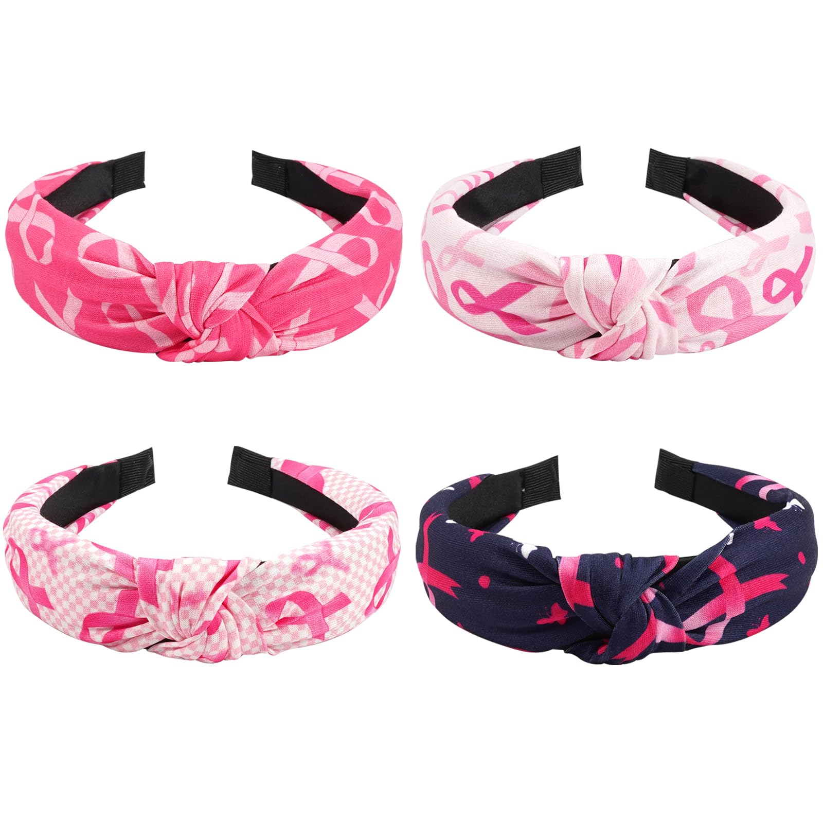 Budsmile Breast Cancer Headbands Pink Ribbon Wide Knotted Breast Cancer Awareness Headband for Women Workout Sports Yoga Running