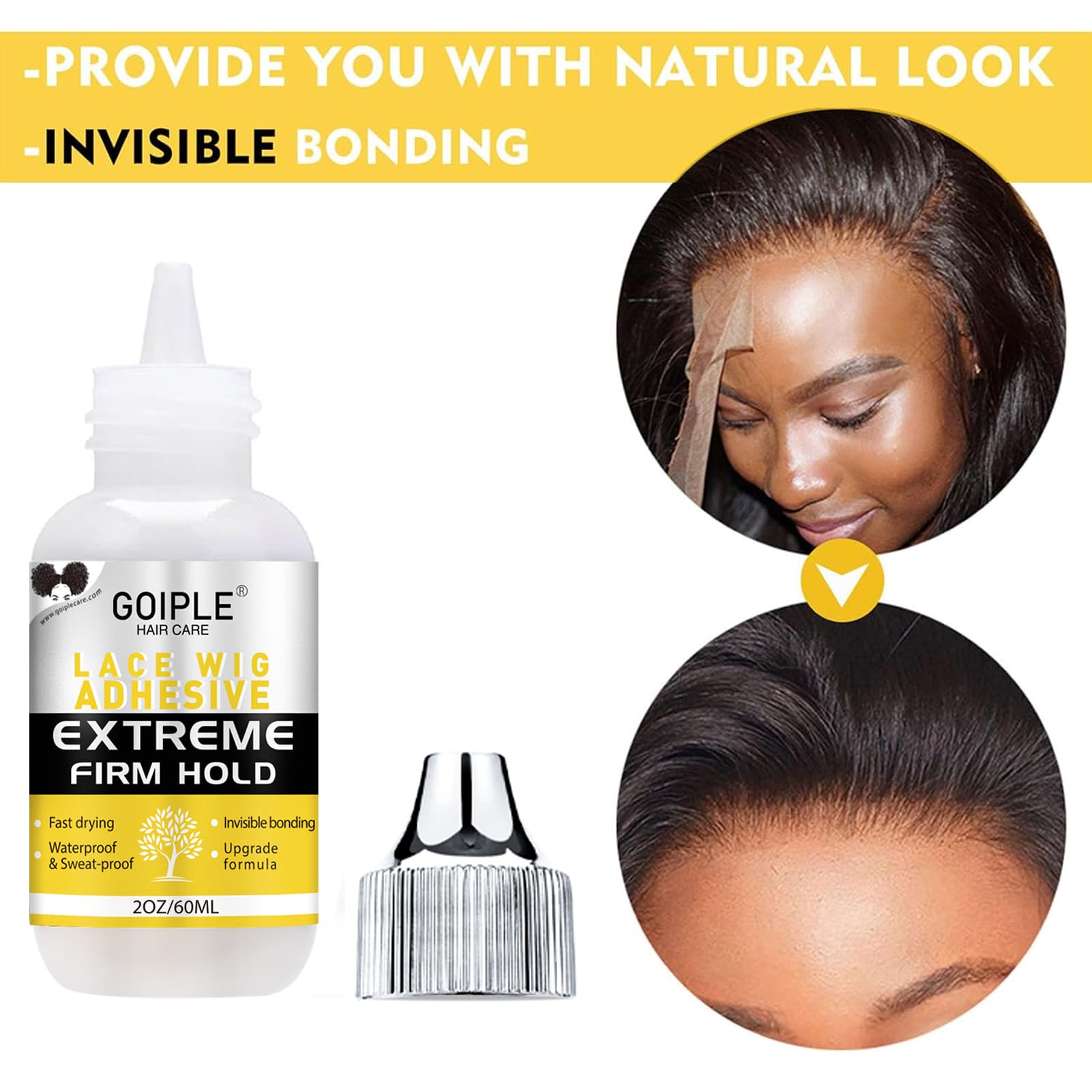 Goiple Wig Glue Hair Glue Lace Glue 2Oz, Waterproof Lace Front Wig Glue For Wigs, Fast Dry Wig Glue For Lace Front Wigs Strong H