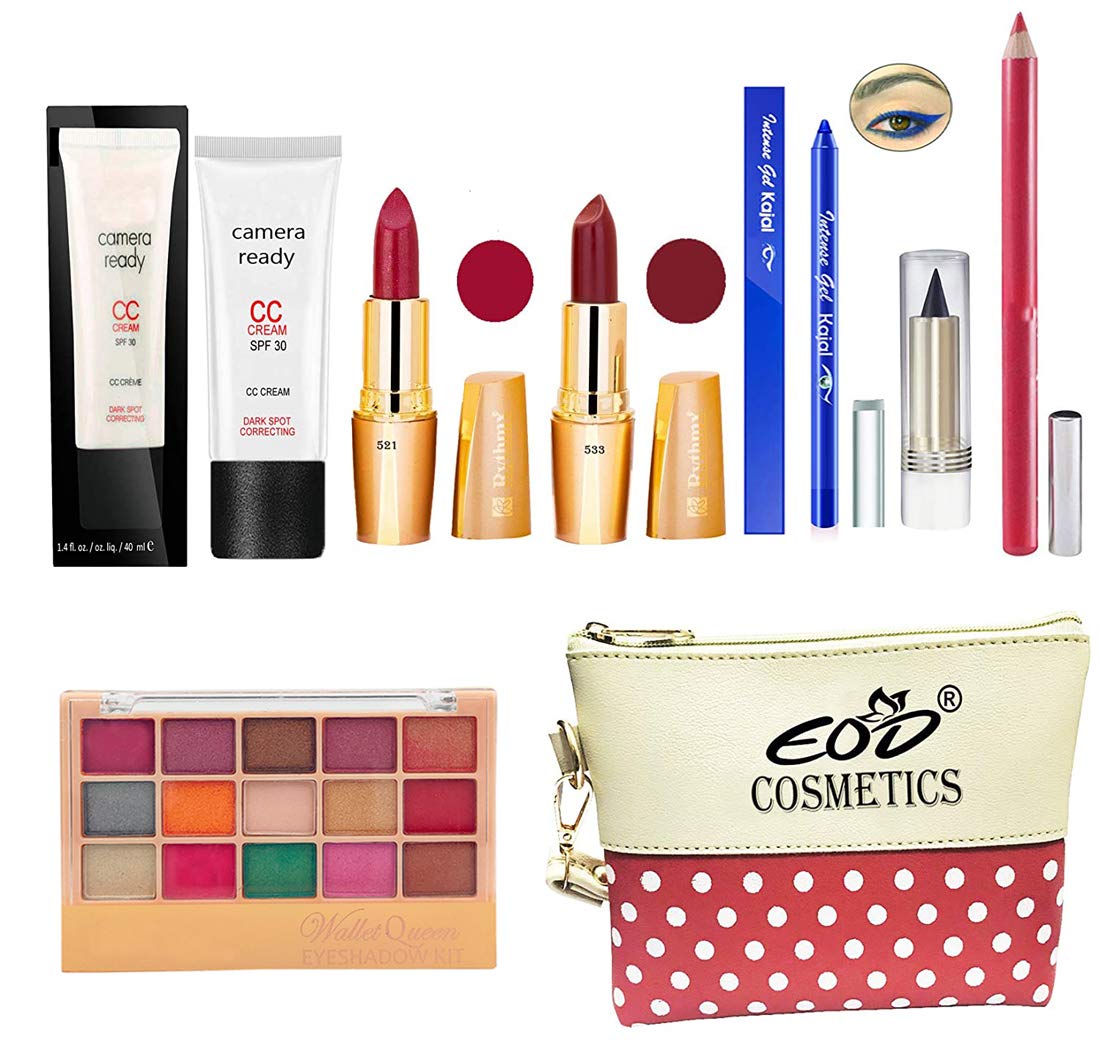 Eod Makeup Kit For Women, Ladies Cosmetics Combo Set With Eyeshadow,Lipstick,Fairness Cream, Blue Kajal Set Of 8 Pcs, C216