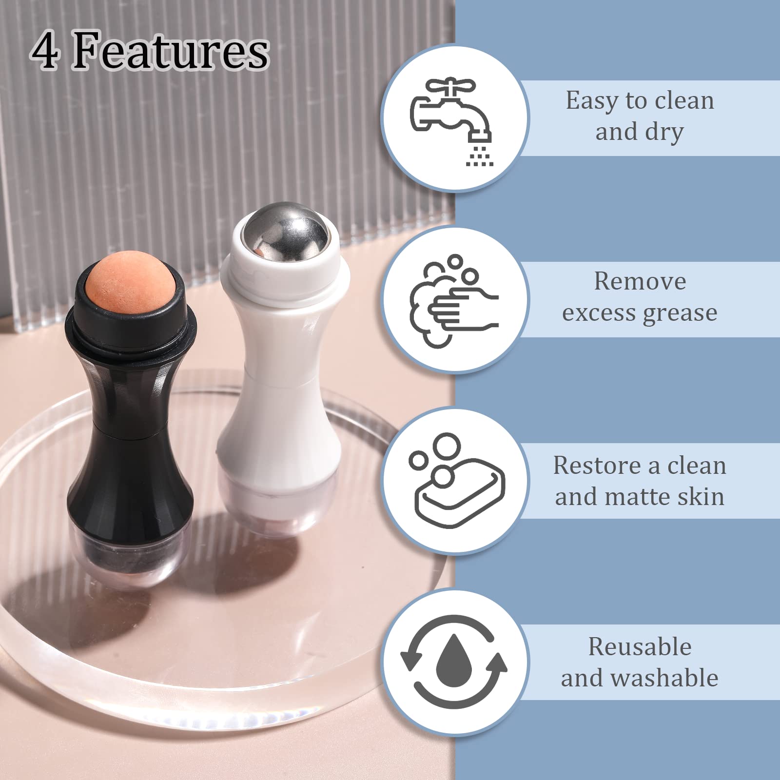 Jpnk Oil Absorbing Volcanic Roller, Portable Reusable Oil-Resistant Face Roller, Oil Control Natural Stone Facial Tool, Suitable