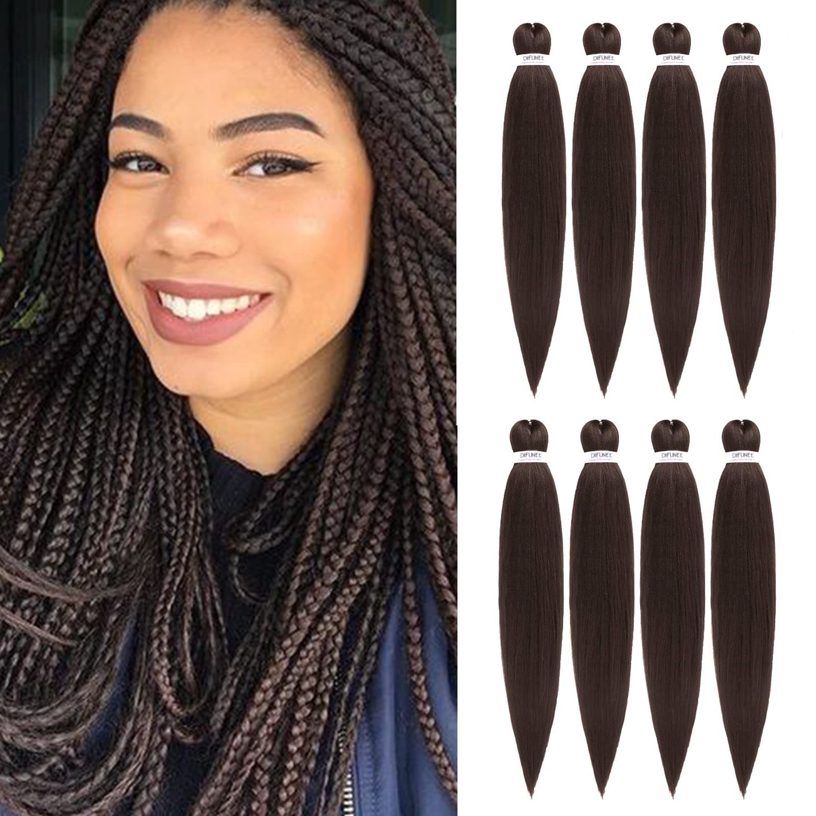 Difunee Pre-Stretched Braiding Hair - 16 Inch 8 Packs Light Brown Short Braiding Hair For Twist Or Box Braids, Yaki Texture Hot