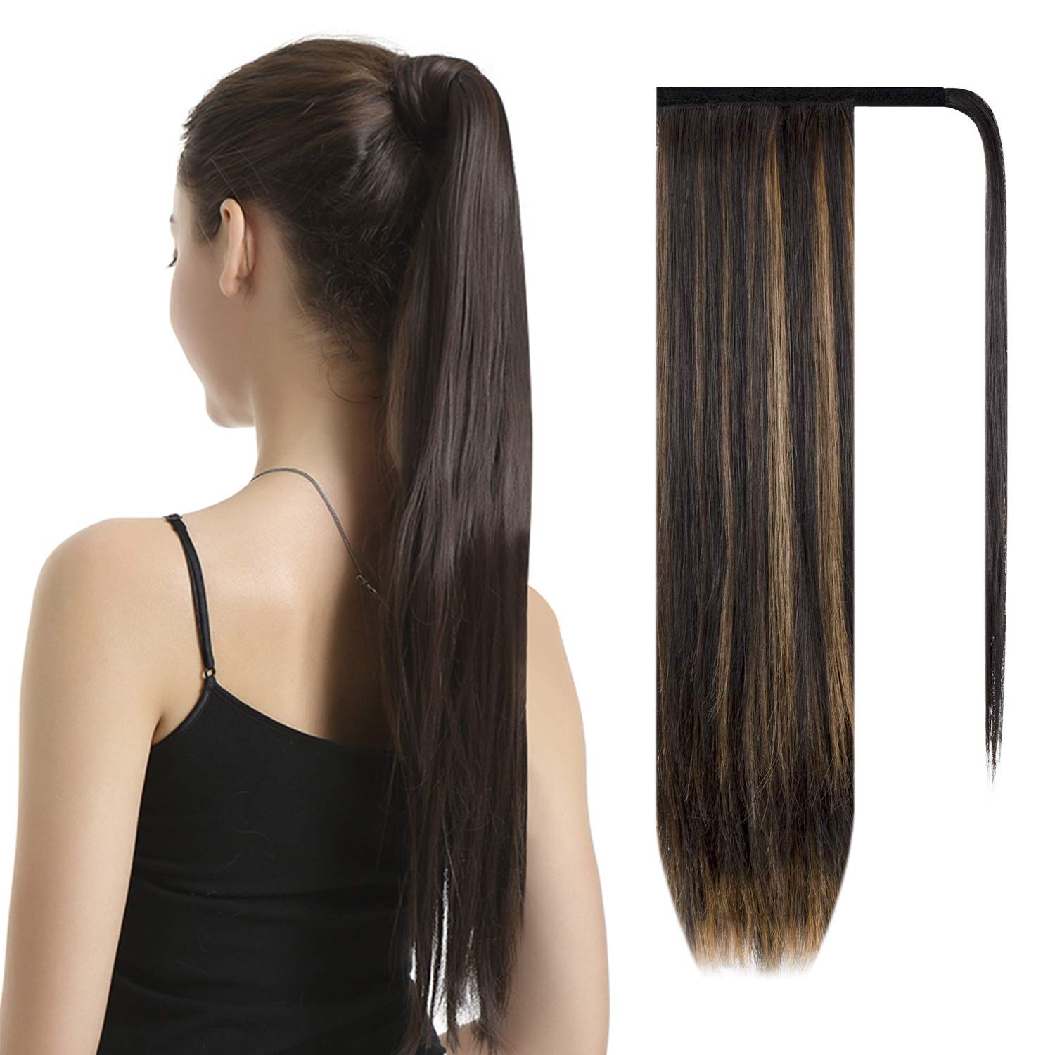 BARSDAR 26 inch Ponytail Extension, Long Straight Wrap Around Clip in Ponytail Hair Extensions Synthetic Ponytail Hair Pieces fo