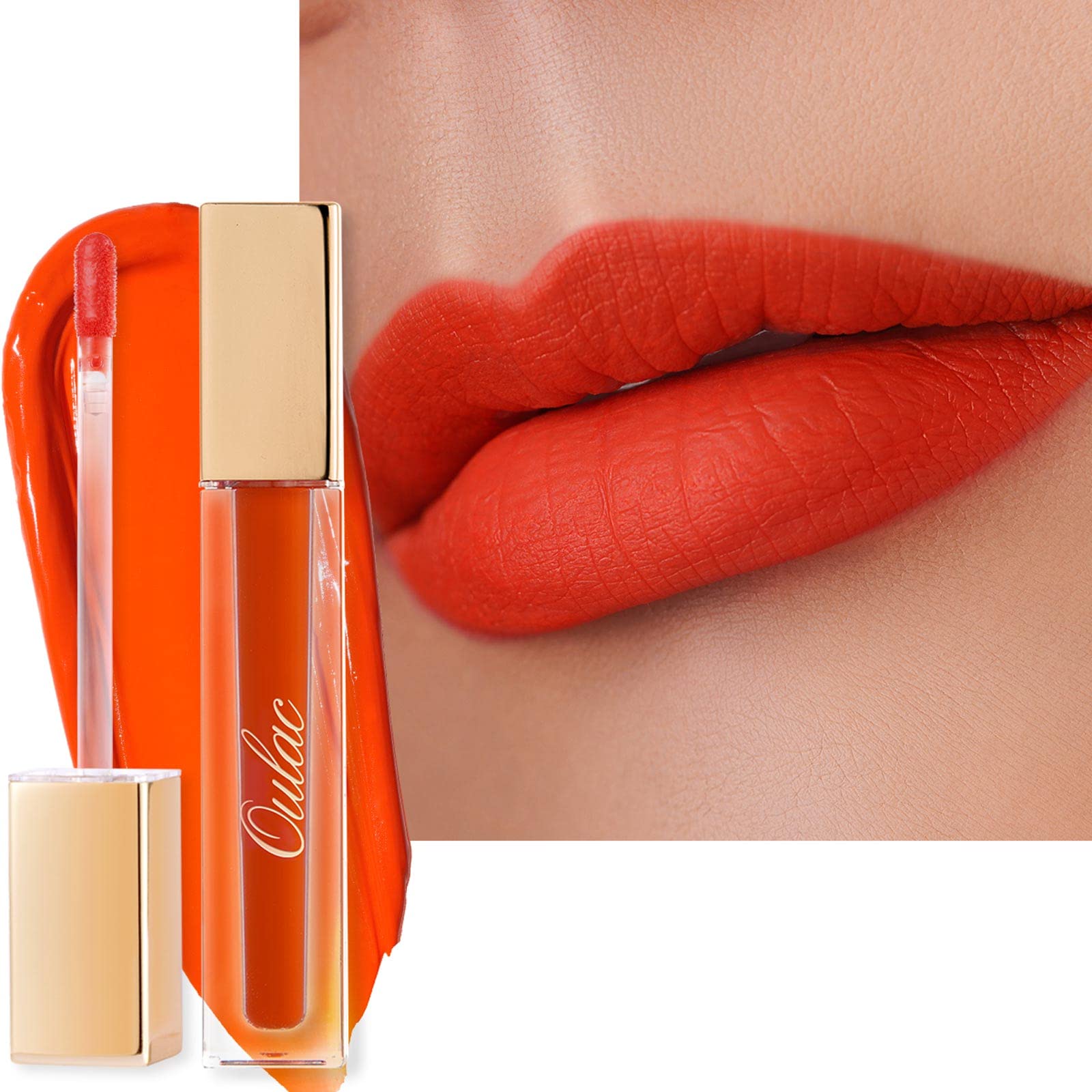Oulac Matte Liquid Orange Lipstick For Women, Long Lasting Lipstick Waterproof Lip Stain, No Transfer, Creamy High Pigmented For