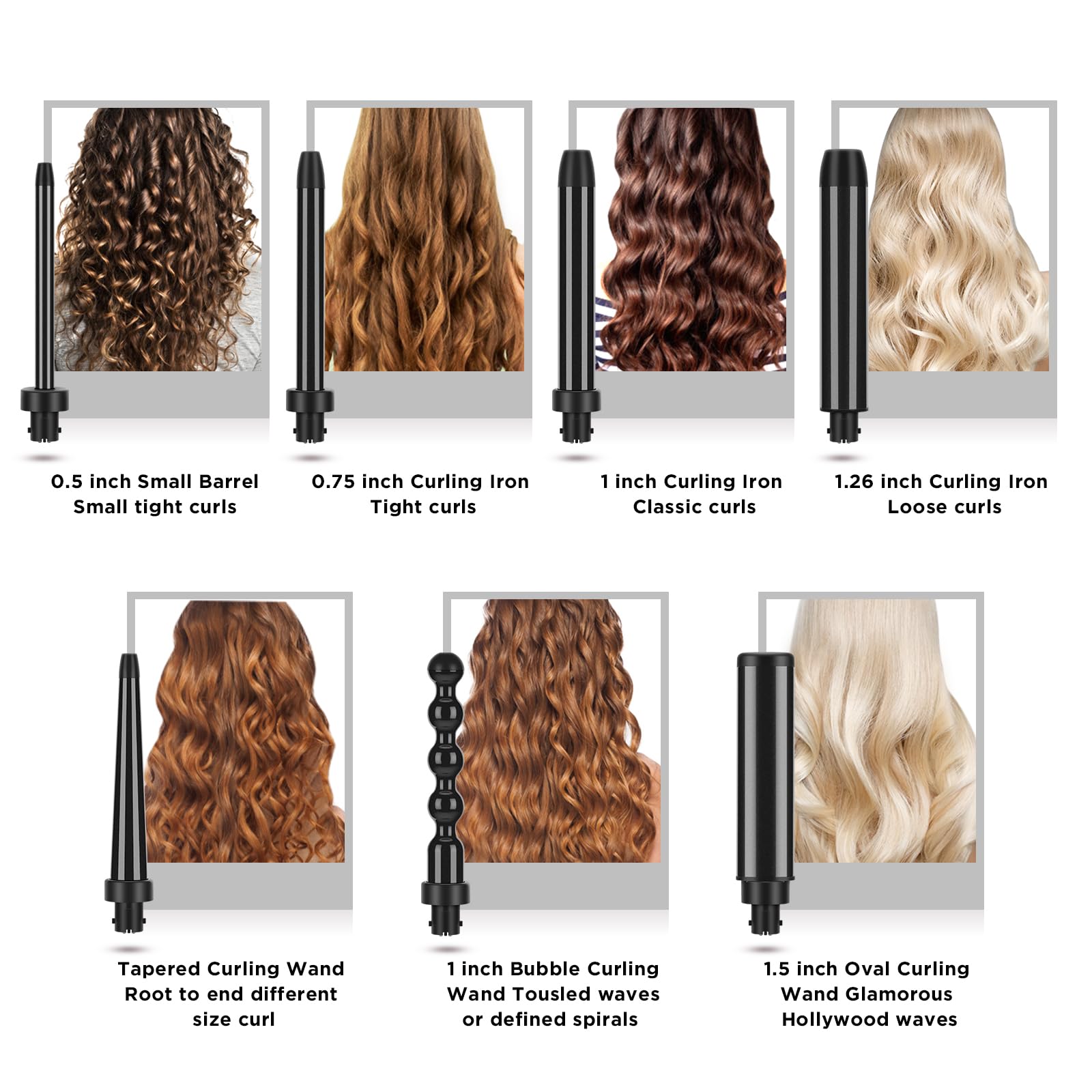 Curling Iron,PARWIN PRO BEAUTY 7 in 1 Curling Wand Set with 7 Interchangeable Barrels and Heat Protective Glove Auto Shut Off Du